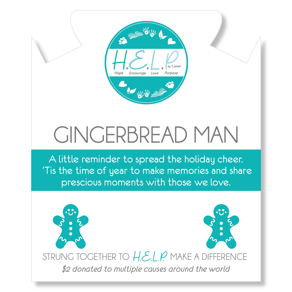 HELP by TJ Gingerbread Man Charm with Aqua Cats Eye Charity Bracelet
