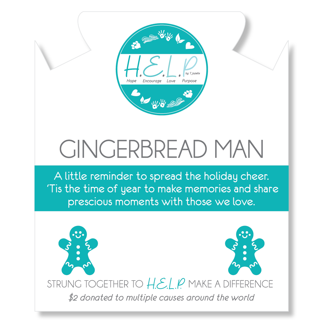 HELP by TJ Gingerbread Man Charm with Blue and White Jade Charity Bracelet