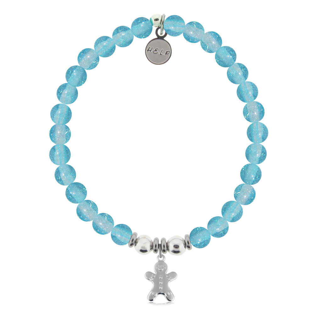 HELP by TJ Gingerbread Man Charm with Blue Glass Shimmer Charity Bracelet