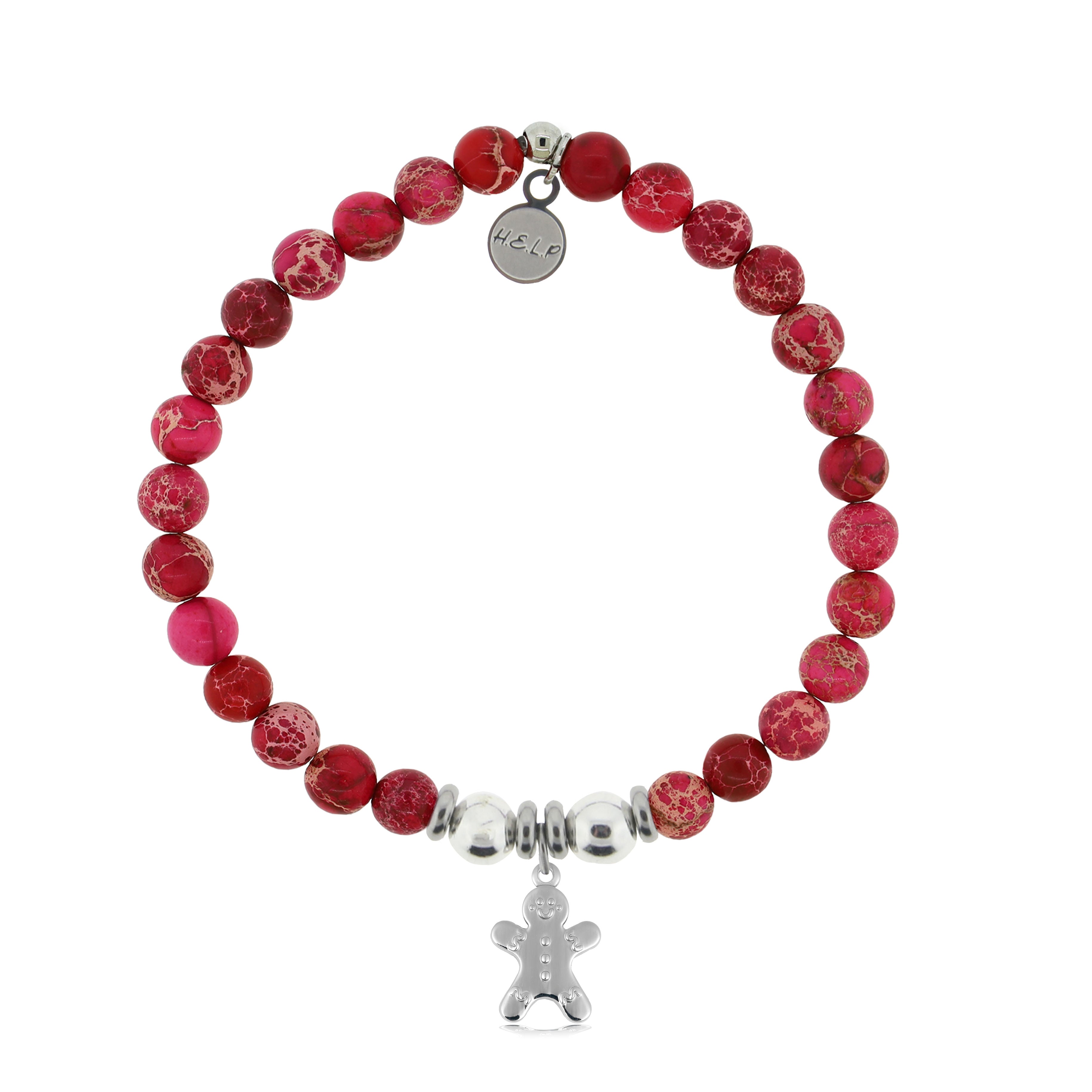 HELP by TJ Gingerbread Man Charm with Cranberry Jasper Charity Bracelet