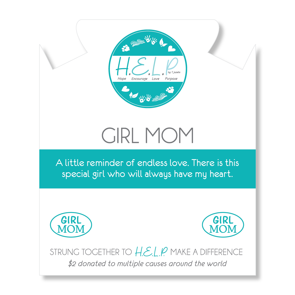 HELP by TJ Girl Mom Charm with Aqua Cats Eye Charity Bracelet