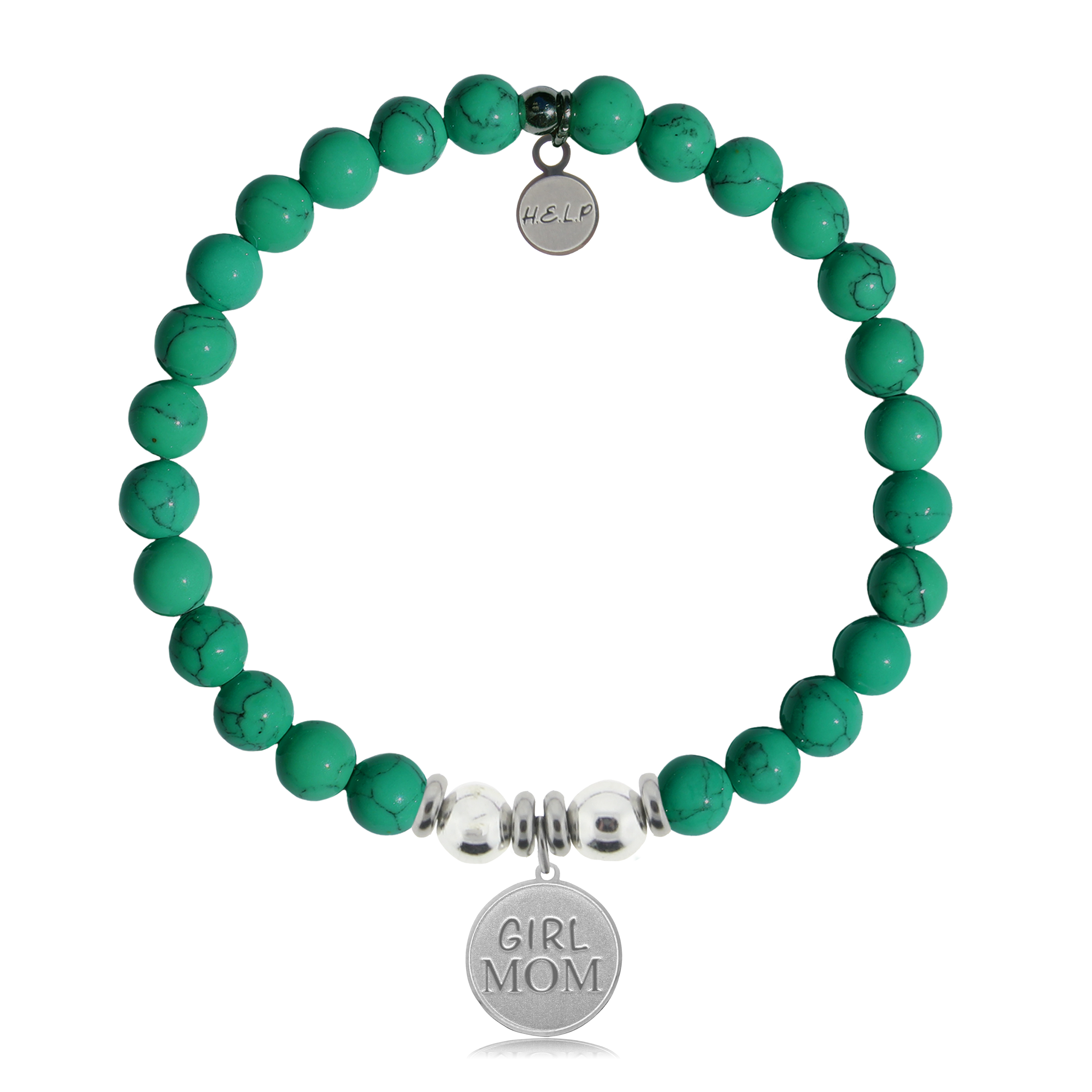 HELP by TJ Girl Mom Charm with Green Howlite Charity Bracelet