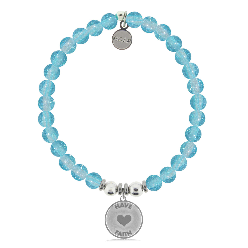HELP by TJ Have Faith Charm with Blue Glass Shimmer Charity Bracelet