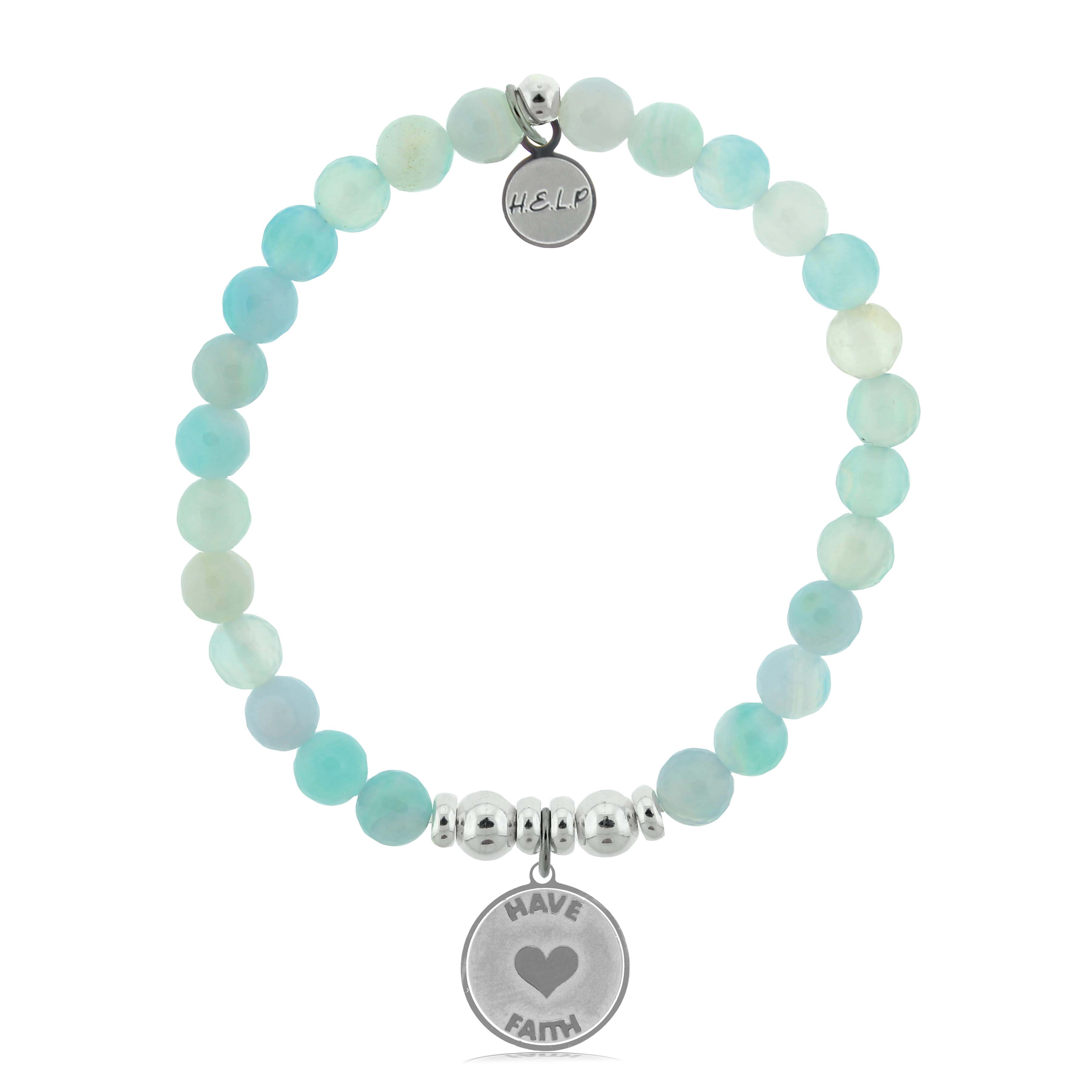 HELP by TJ Have Faith Charm with Light Blue Agate Charity Bracelet