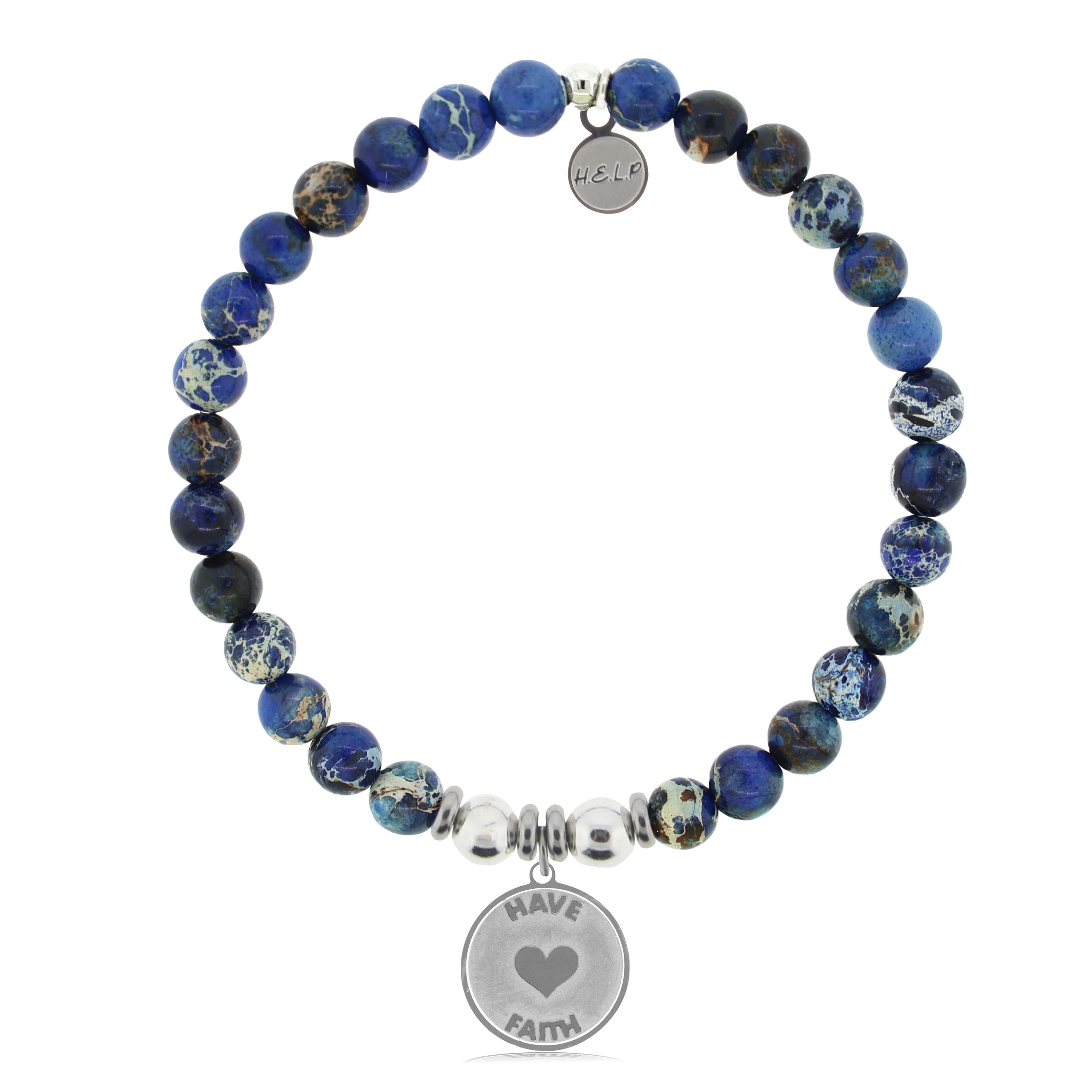 HELP by TJ Have Faith Charm with Royal Blue Jasper Charity Bracelet