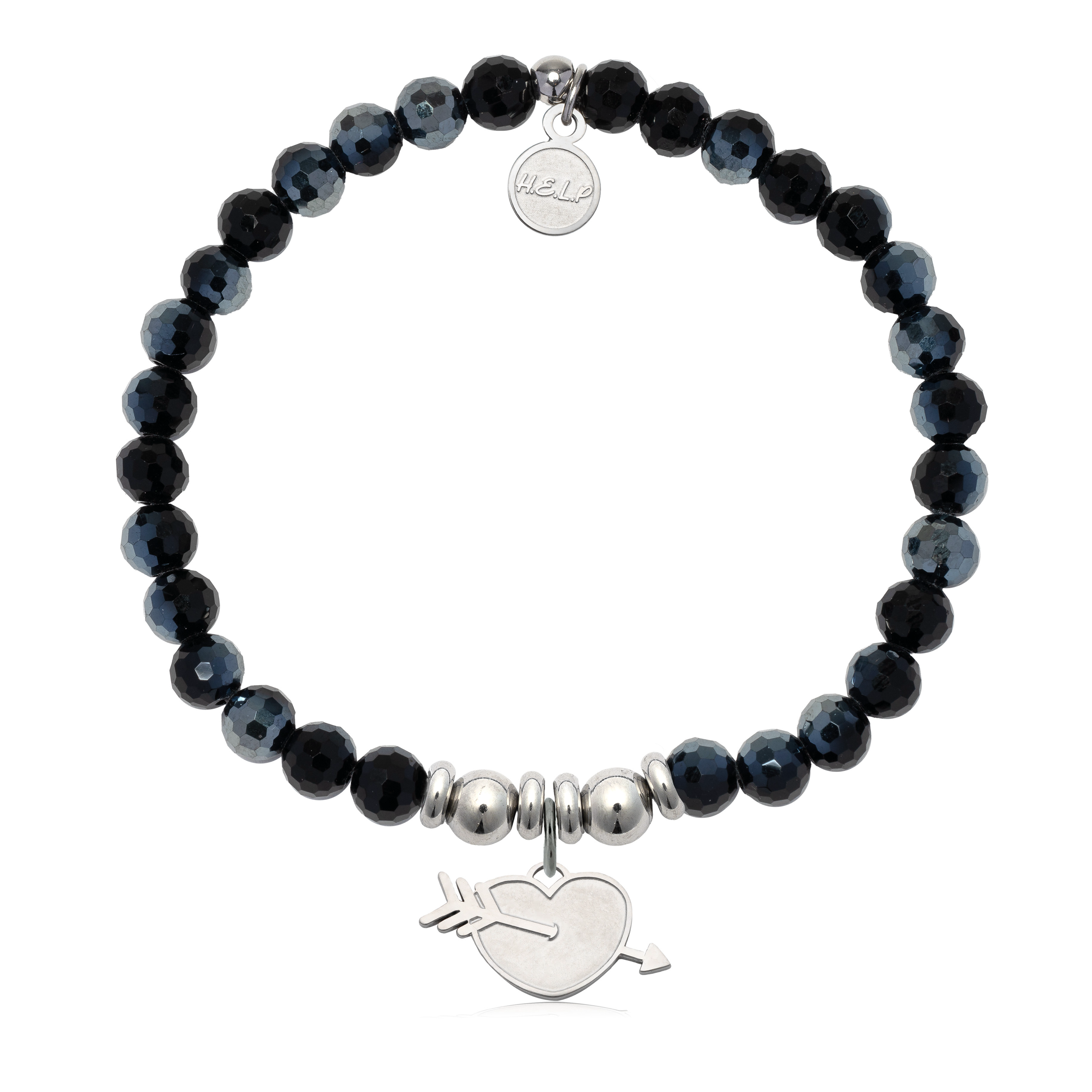 HELP by TJ Heart and Arrow Charm with Black Crystal Charity Bracelet