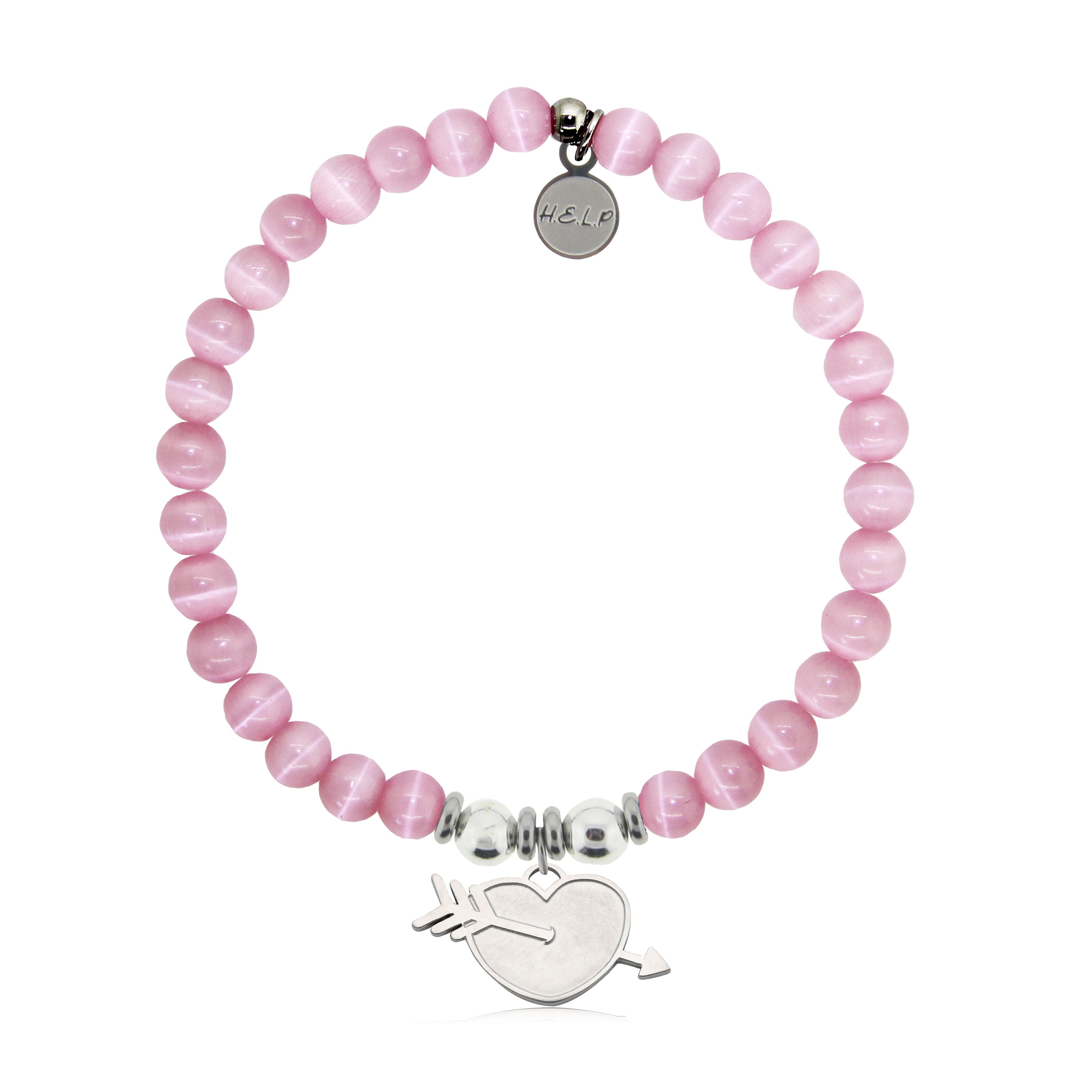 HELP by TJ Heart and Arrow Charm with Pink Cats Eye Charity Bracelet