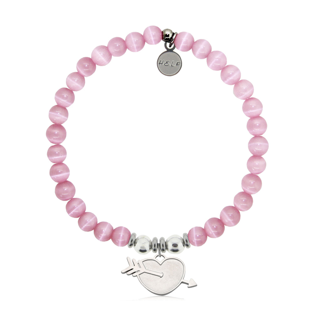 HELP by TJ Heart and Arrow Charm with Pink Cats Eye Charity Bracelet