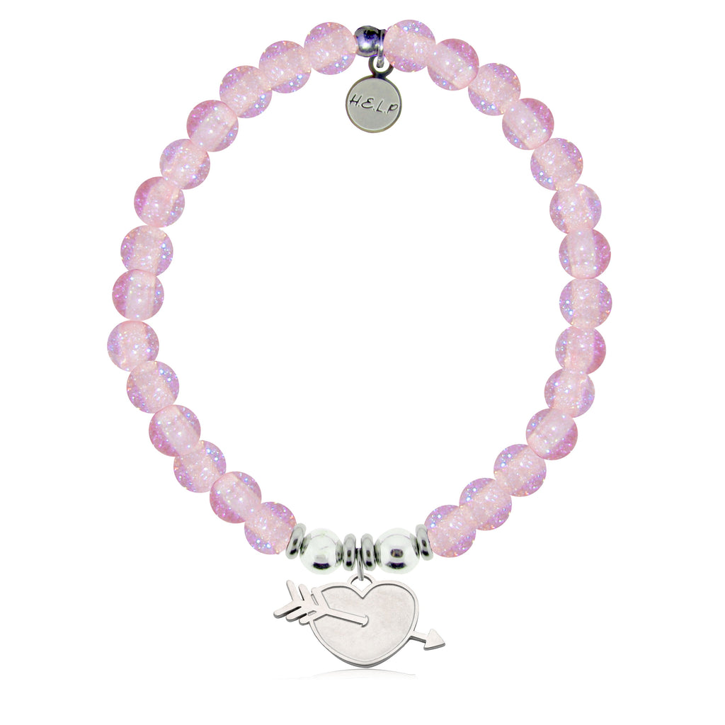 HELP by TJ Heart and Arrow Charm with Pink Glass Shimmer Charity Bracelet