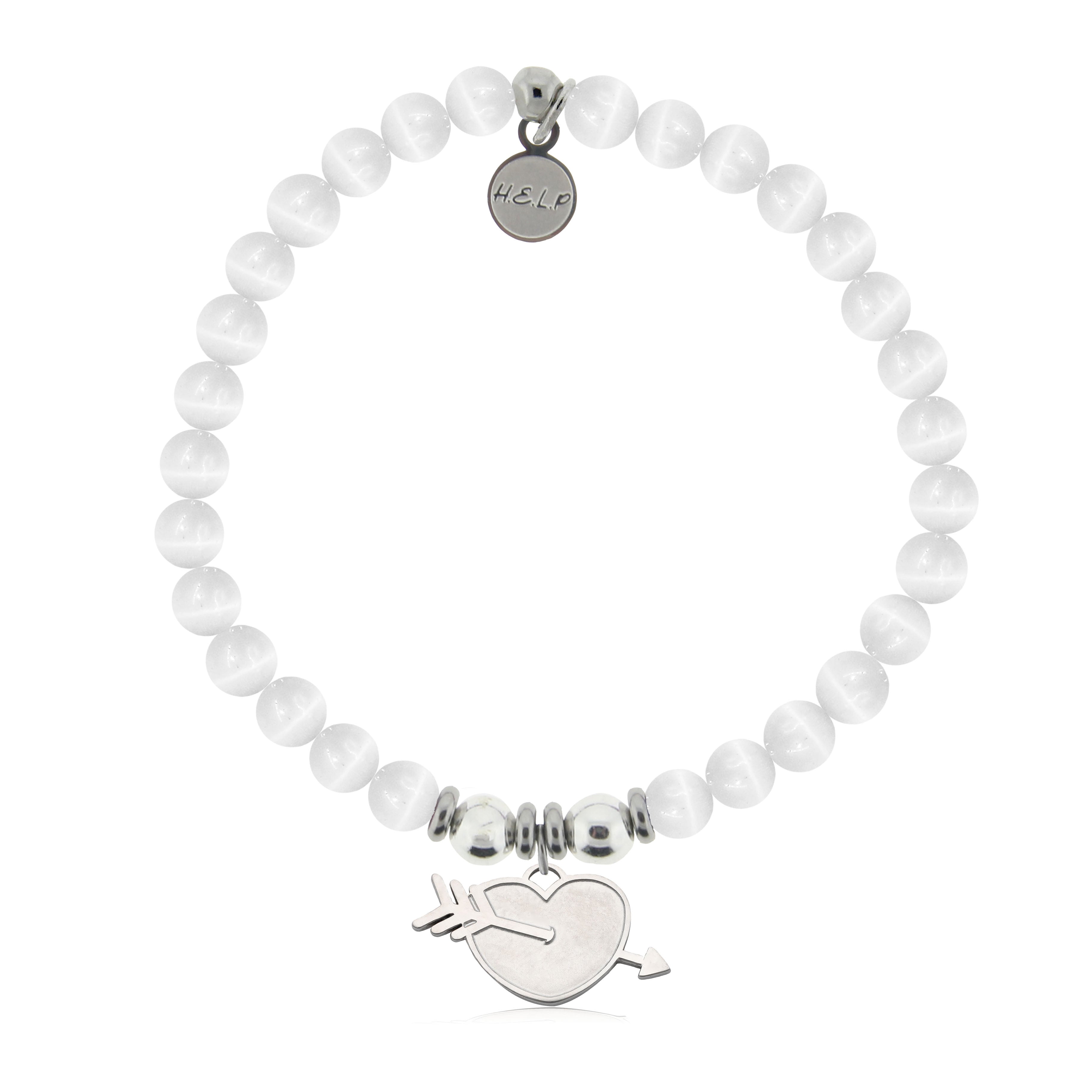 HELP by TJ Heart and Arrow Charm with White Cats Eye Charity Bracelet