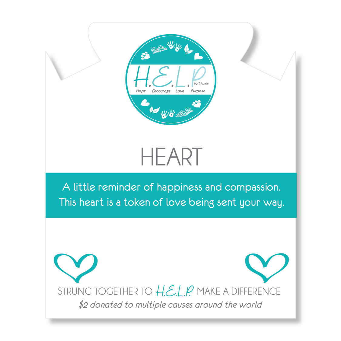 HELP by TJ Heart Charm with Aqua Cats Eye Charity Bracelet