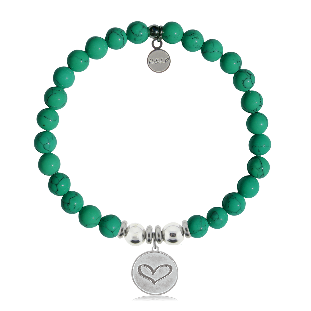 HELP by TJ Heart Charm with Green Howlite Charity Bracelet