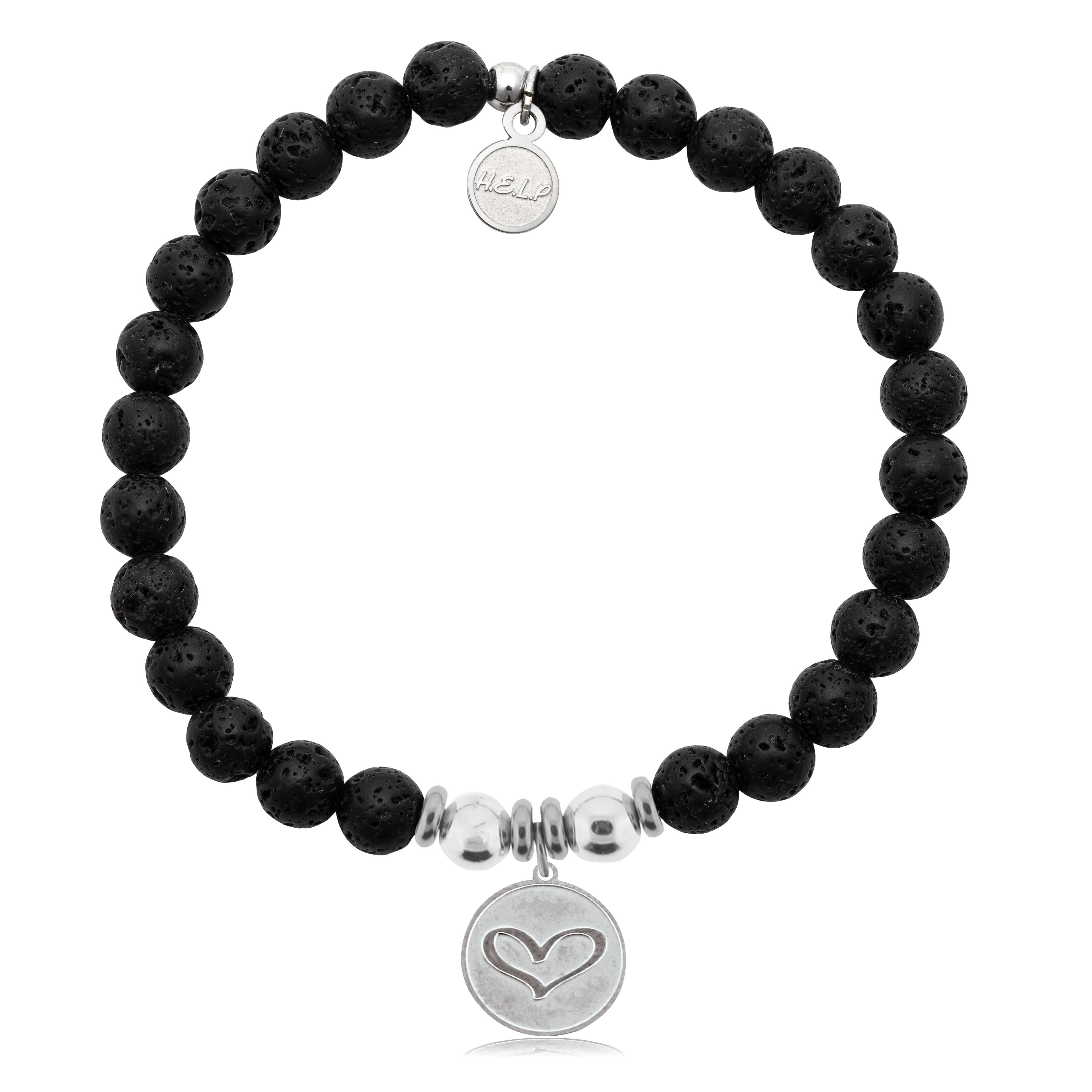 HELP by TJ Heart Charm with Lava Rock Charity Bracelet