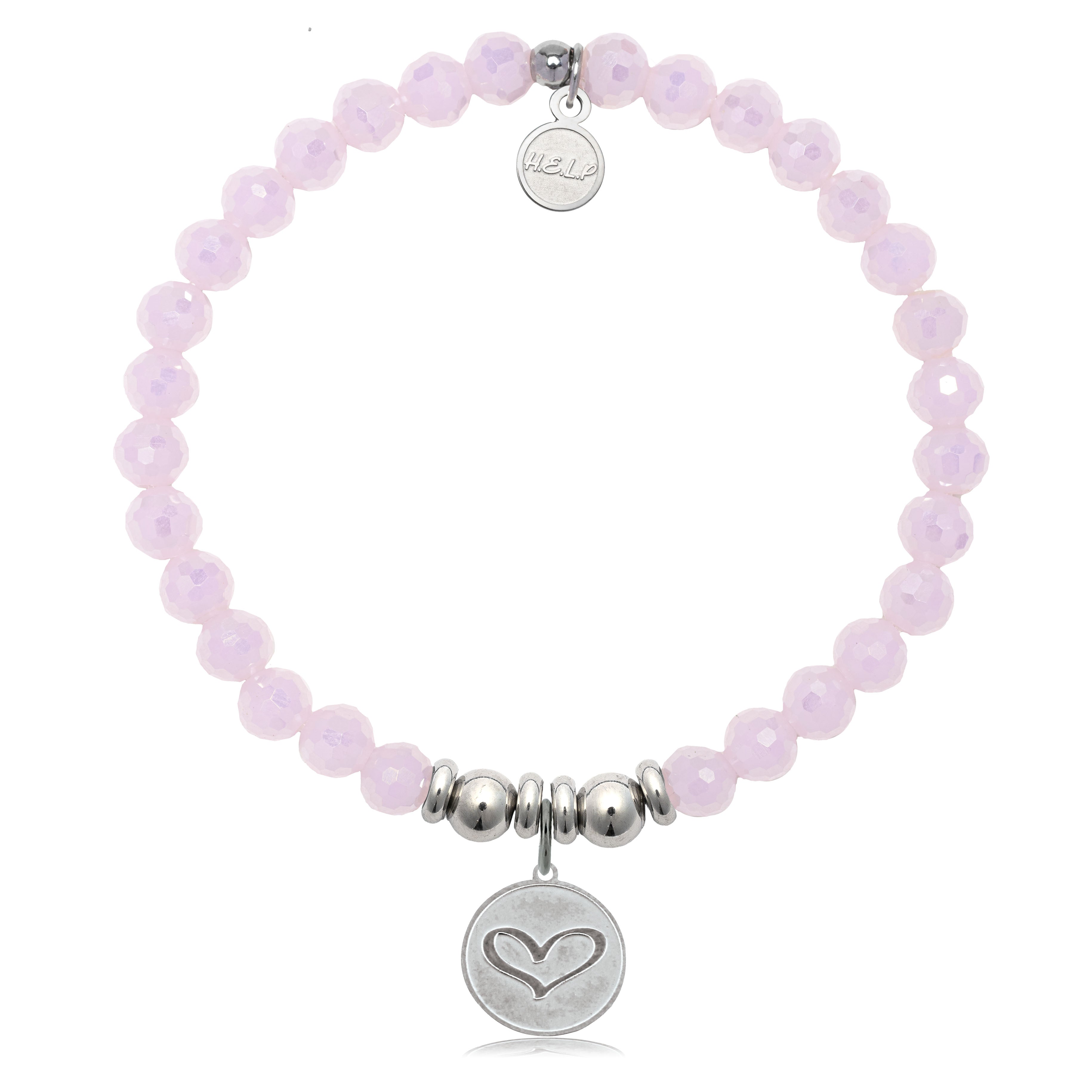 HELP by TJ Heart Charm with Pink Crystal Charity Bracelet