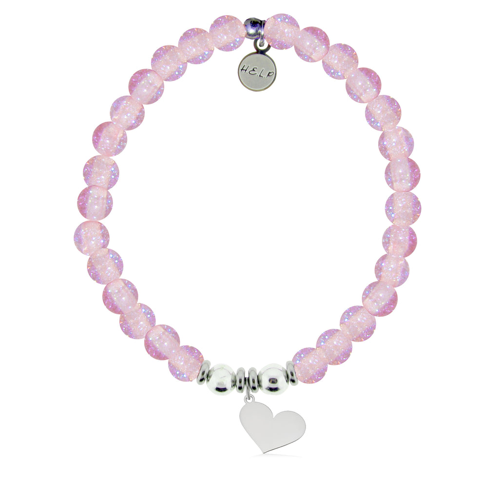 HELP by TJ Heart Cutout Charm with Pink Glass Shimmer Charity Bracelet