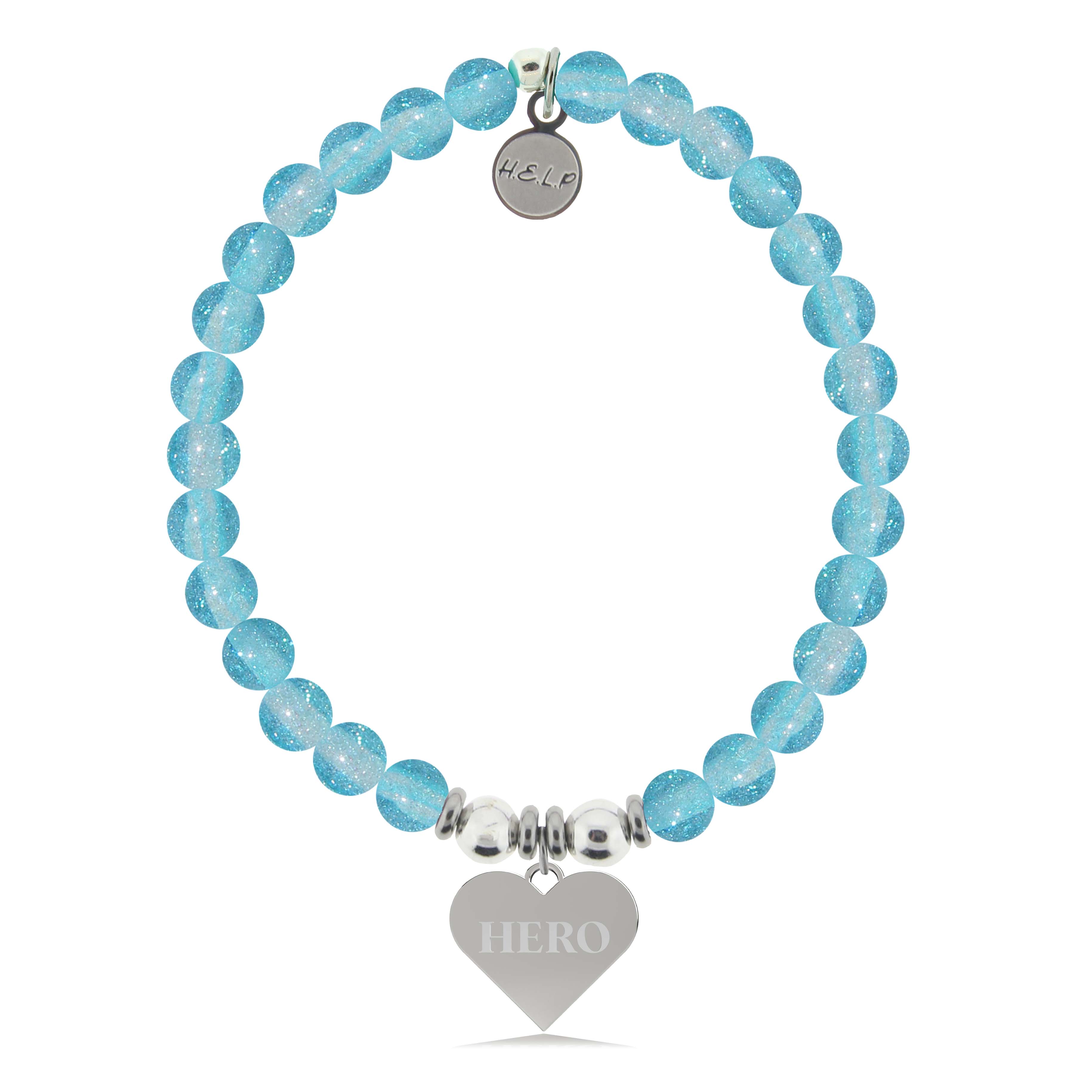 HELP by TJ Hero Charm with Blue Glass Shimmer Charity Bracelet