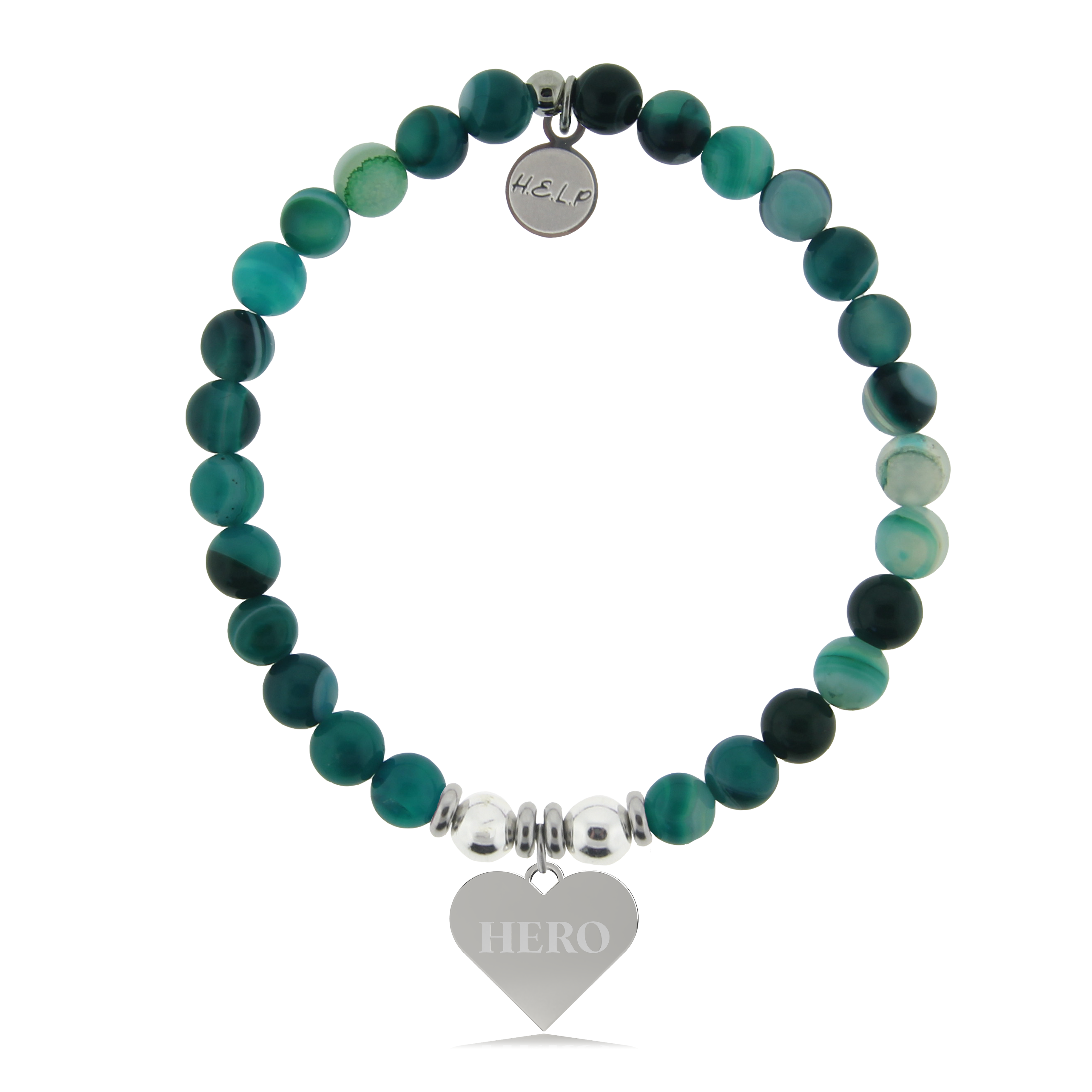 HELP by TJ Hero Charm with Green Stripe Agate Charity Bracelet