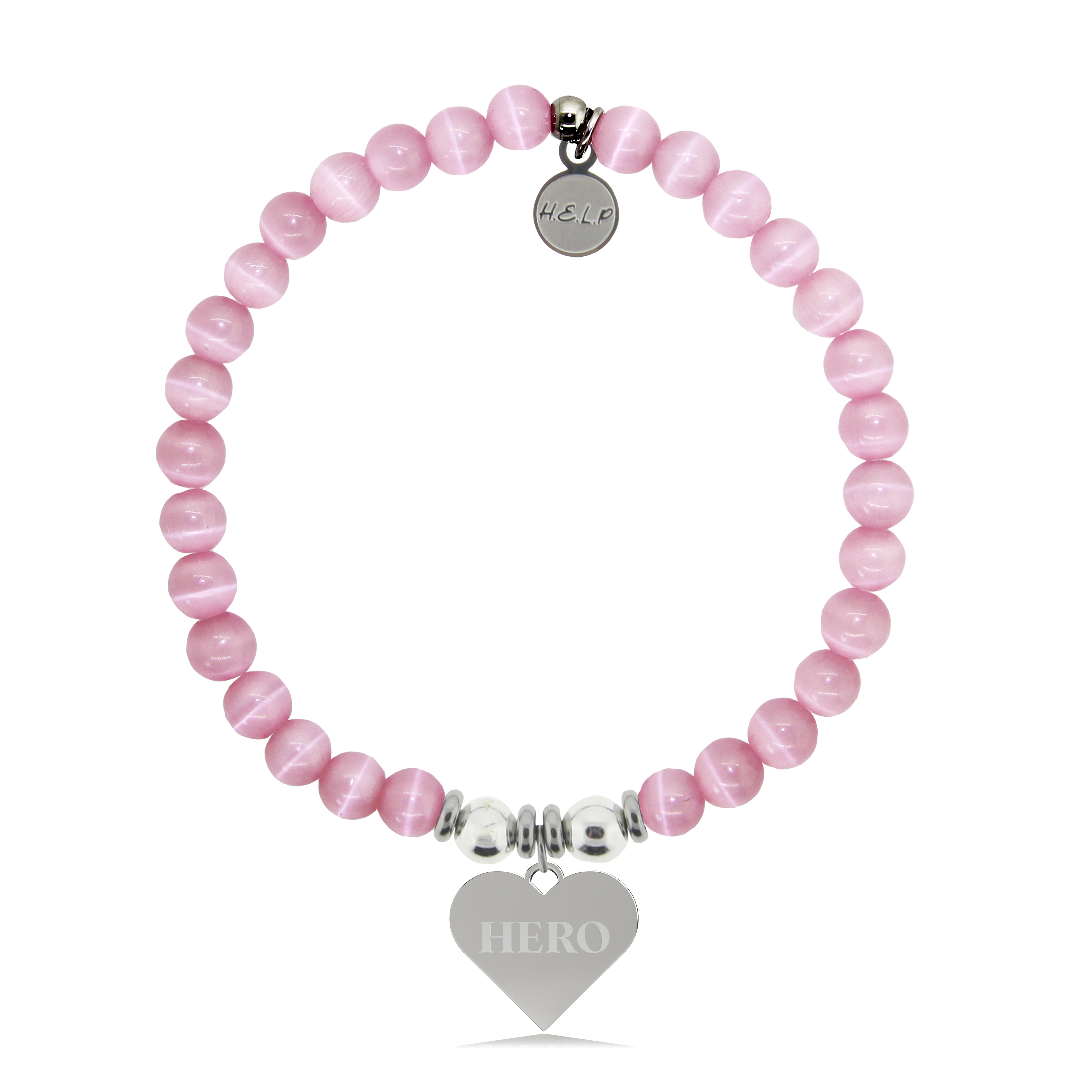 HELP by TJ Hero Charm with Pink Cats Eye Charity Bracelet