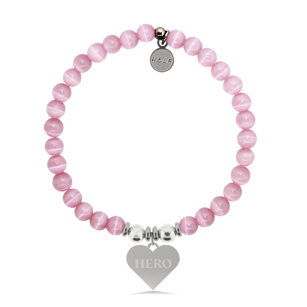 HELP by TJ Hero Charm with Pink Cats Eye Charity Bracelet