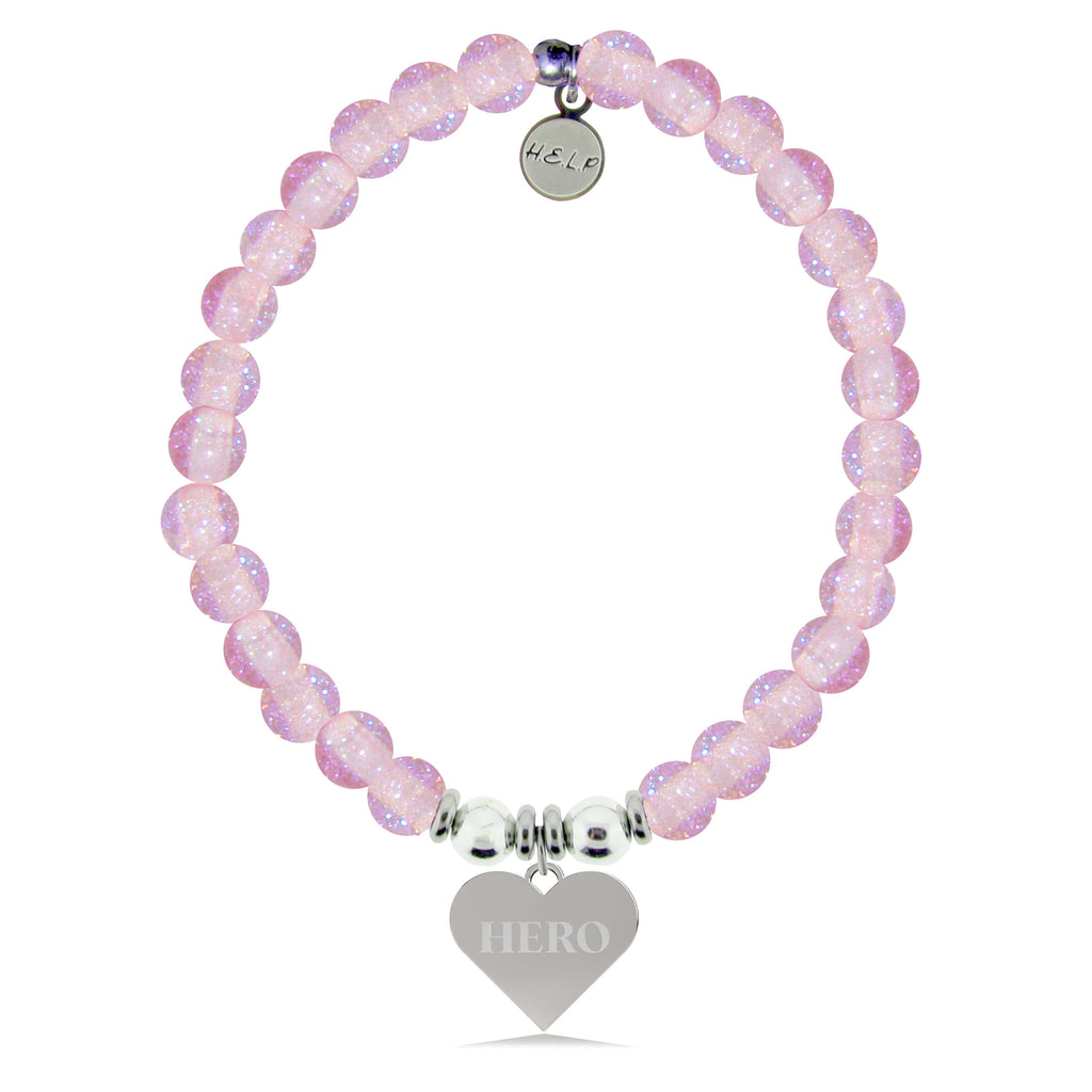 HELP by TJ Hero Charm with Pink Glass Shimmer Charity Bracelet