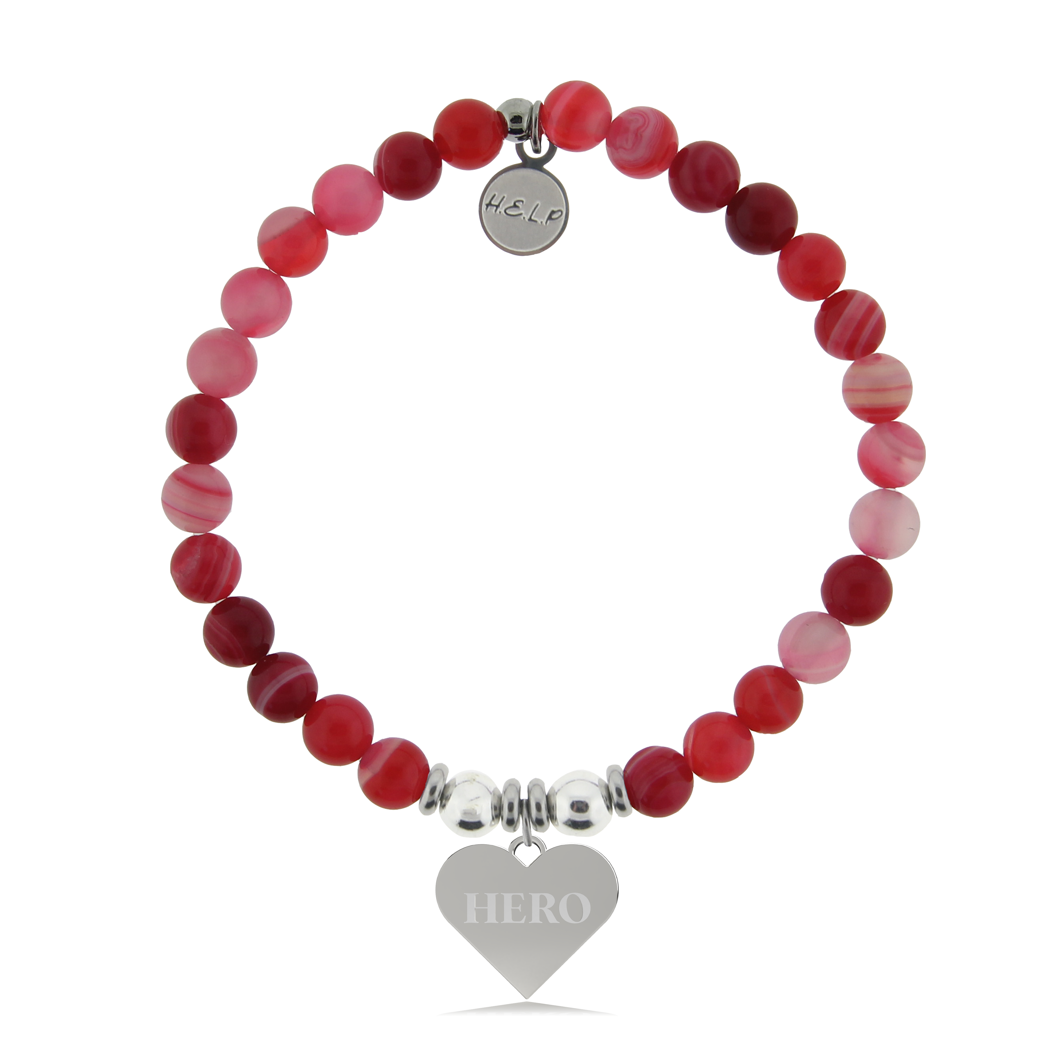 HELP by TJ Hero Charm with Red Stripe Agate Charity Bracelet