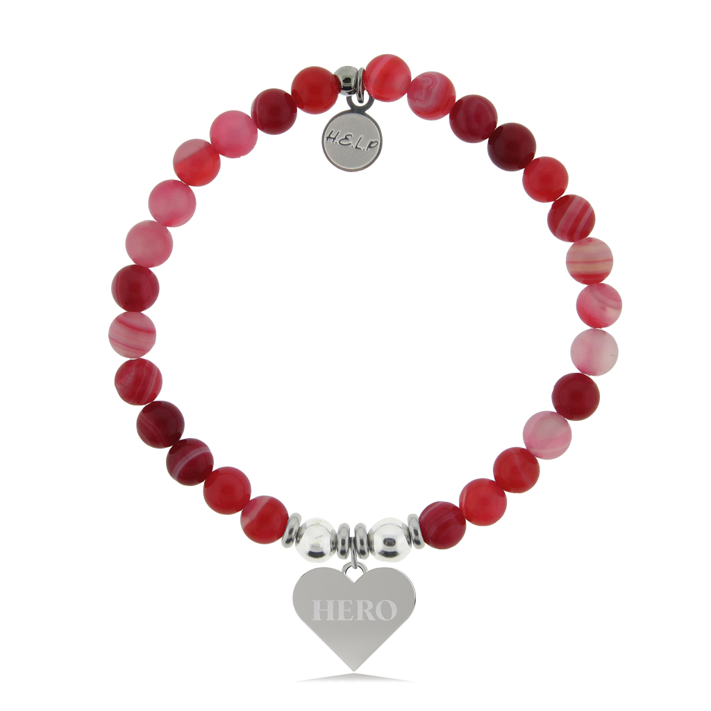 HELP by TJ Hero Charm with Red Stripe Agate Charity Bracelet