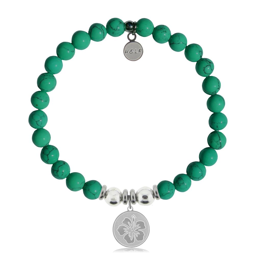 HELP by TJ Hibiscus Charm with Green Howlite Charity Bracelet