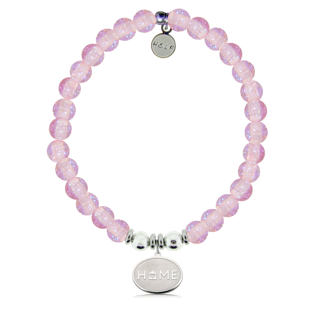 HELP by TJ Home Heart Charm with Pink Glass Shimmer Charity Bracelet