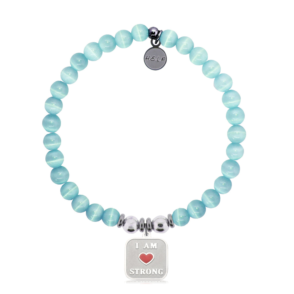 HELP by TJ I am Strong Charm with Aqua Cats Eye Charity Bracelet