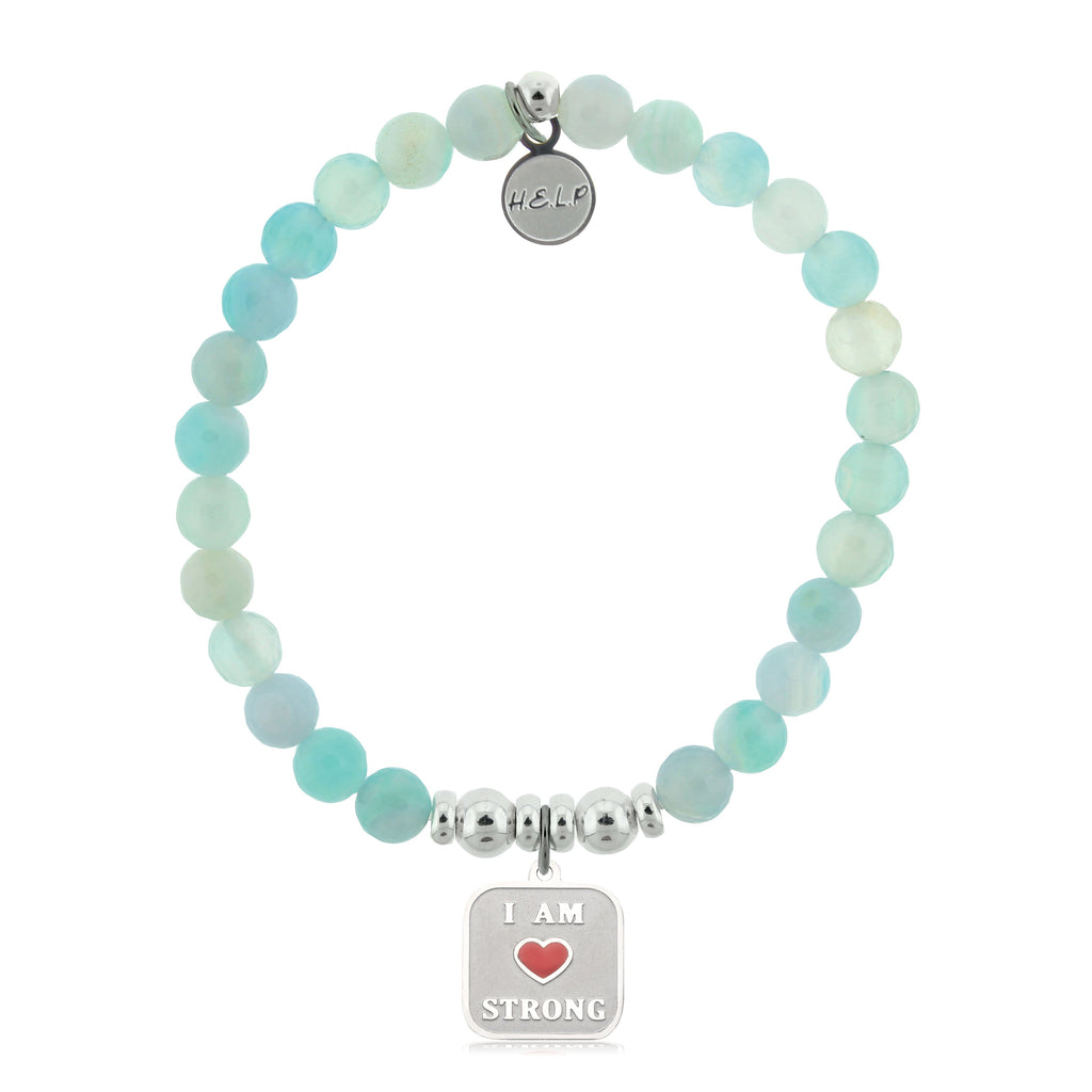 HELP by TJ I am Strong Charm with Light Blue Agate Charity Bracelet