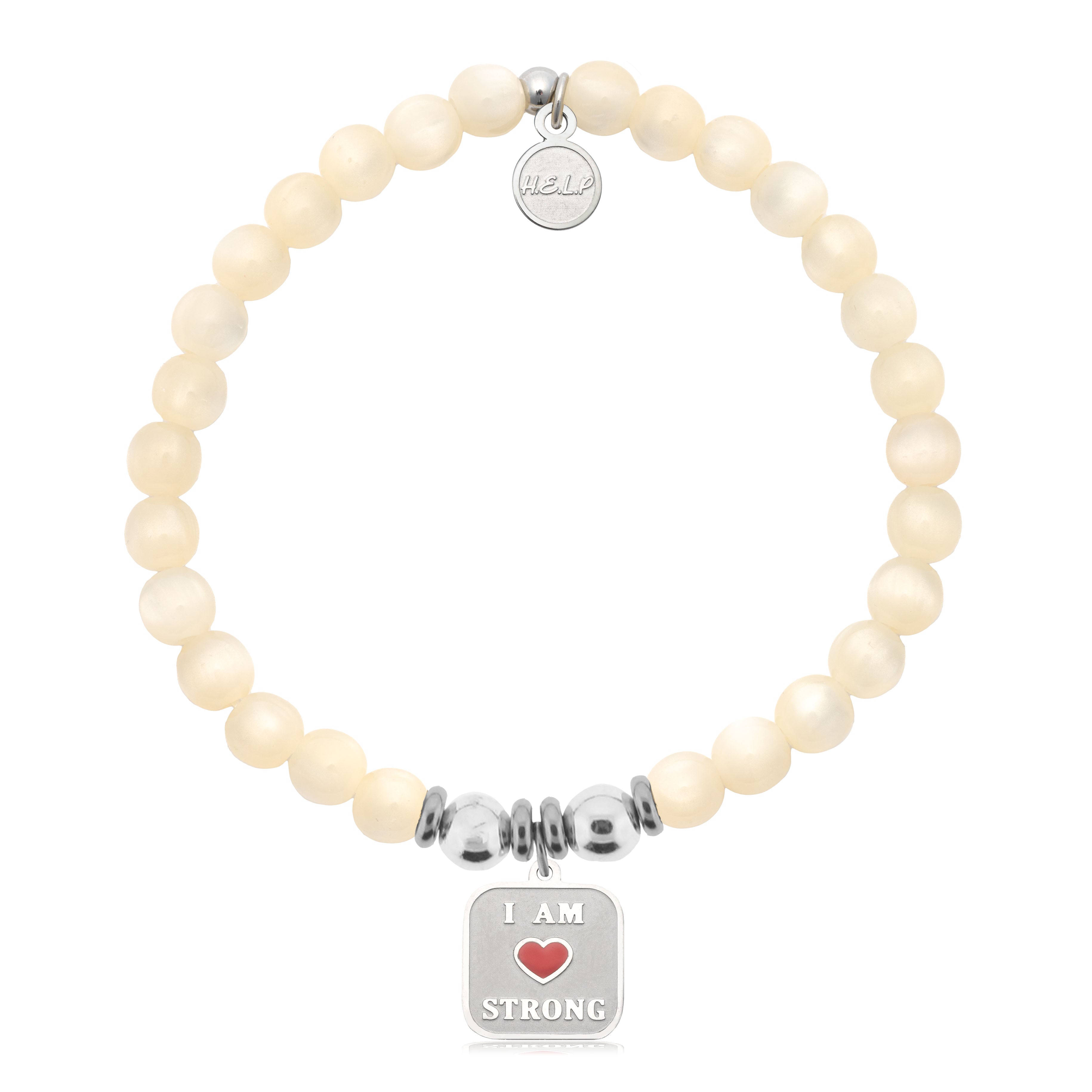 HELP by TJ I am Strong Charm with Natural Selenite Charity Bracelet