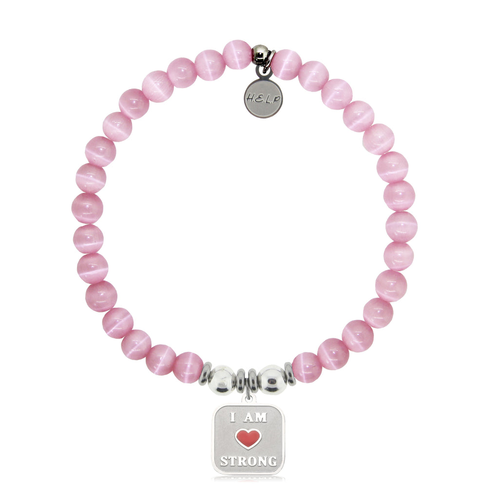 HELP by TJ I am Strong Charm with Pink Cats Eye Charity Bracelet