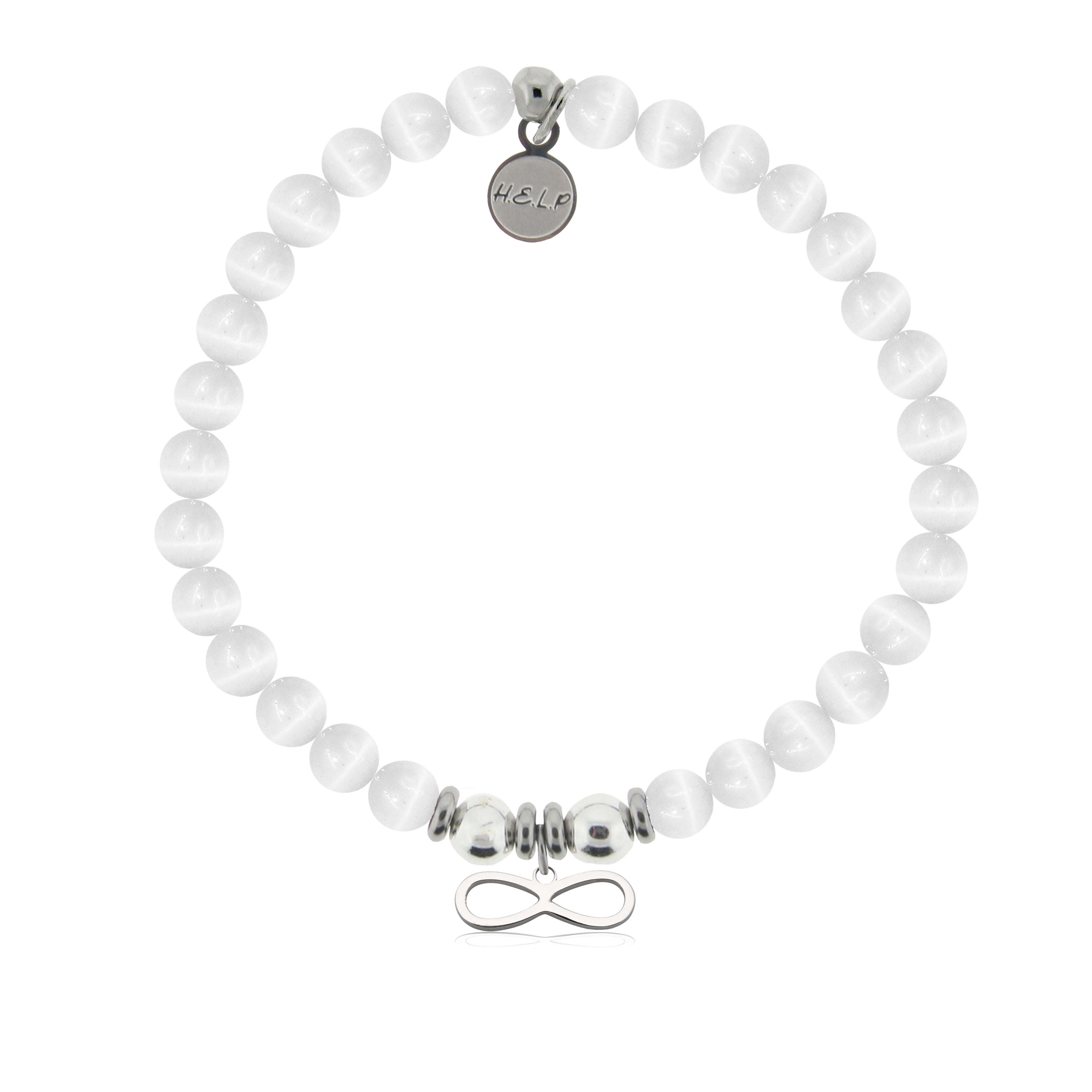 HELP by TJ Infinity Charm with White Cats Eye Charity Bracelet