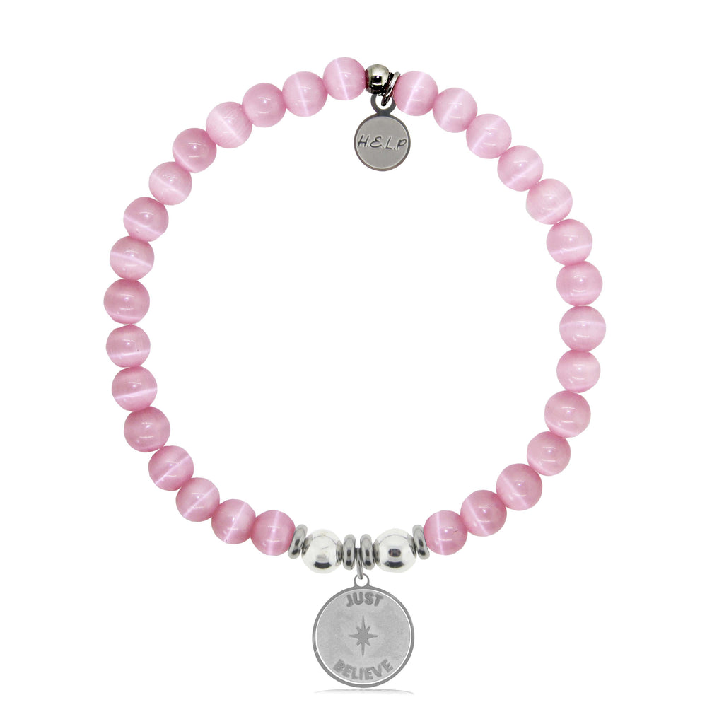 HELP by TJ Just Believe Charm with Pink Cats Eye Charity Bracelet