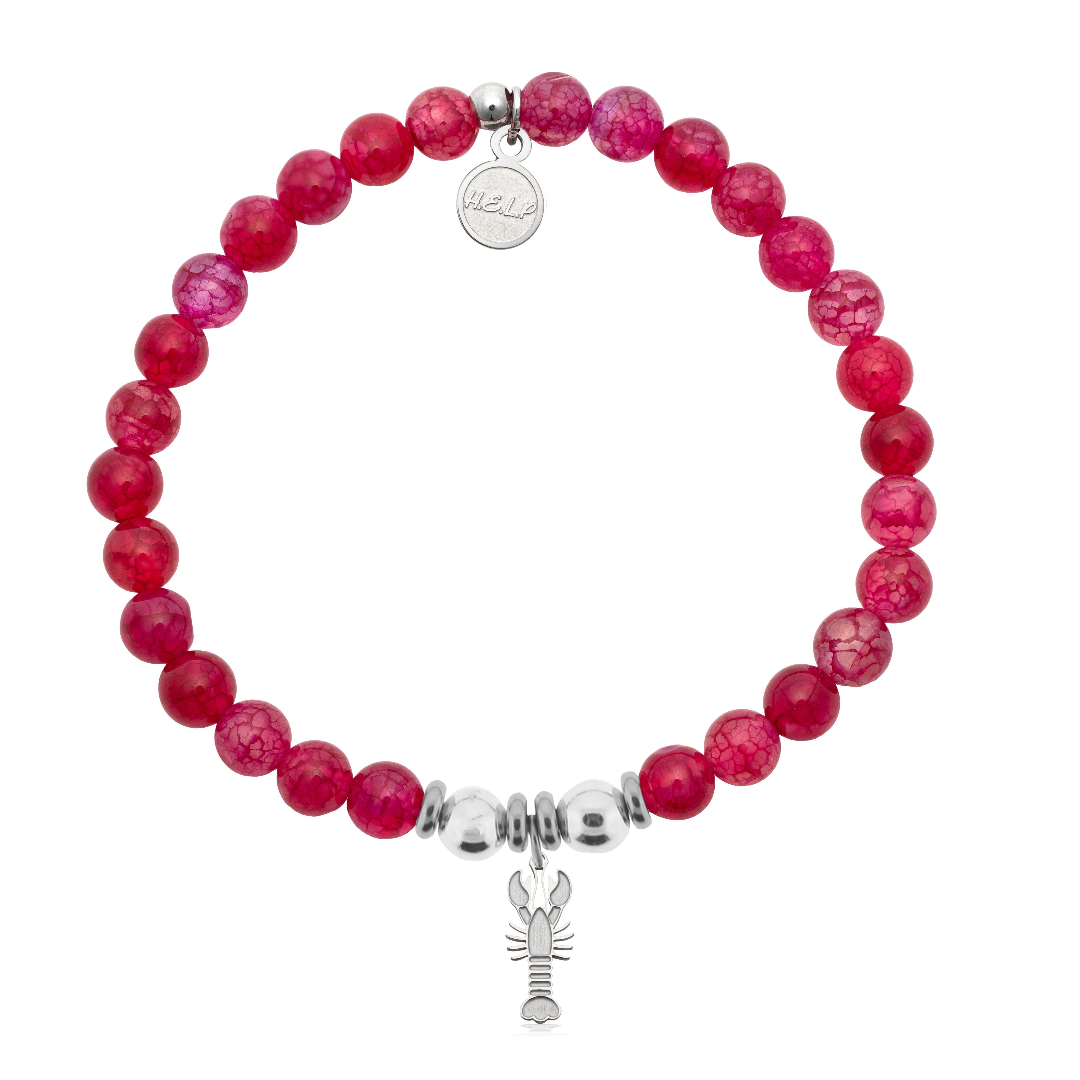 HELP by TJ Lobster Charm with Red Fire Agate Charity Bracelet