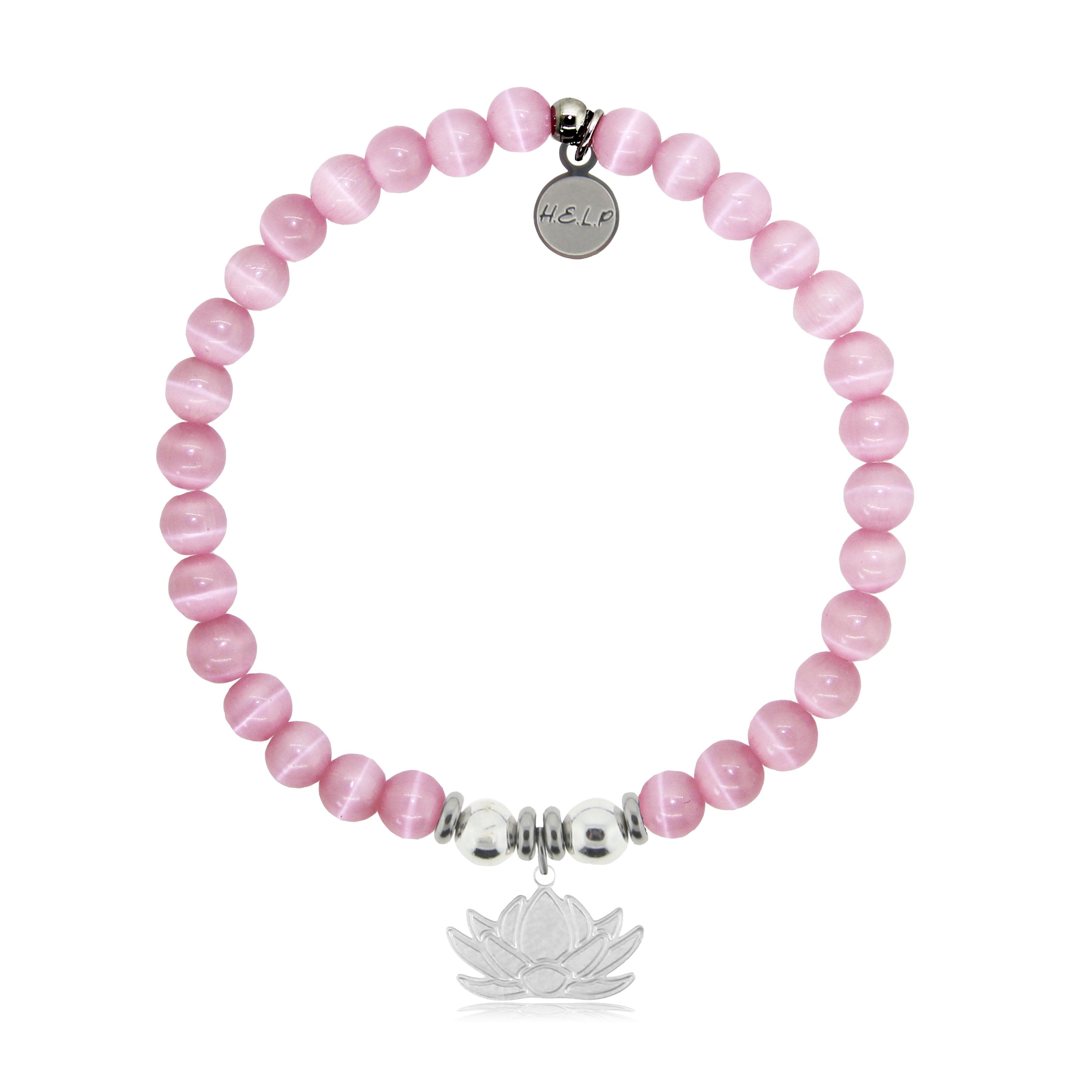 HELP by TJ Lotus Charm with Pink Cats Eye Charity Bracelet