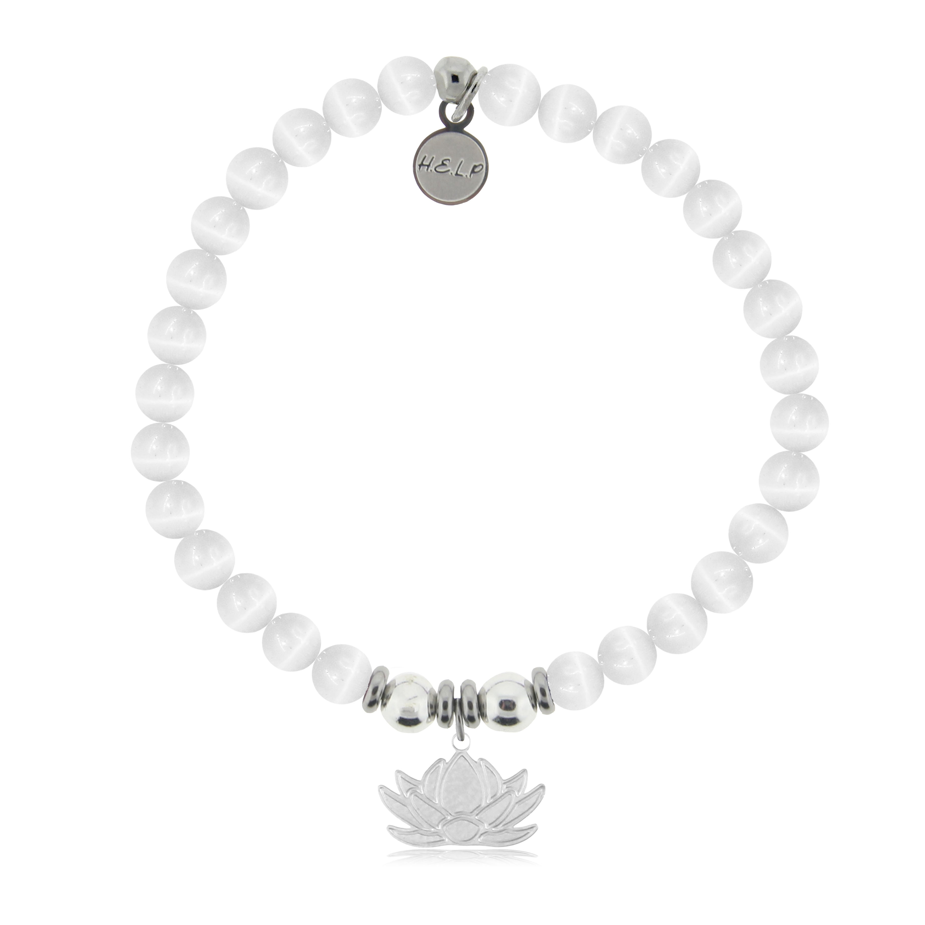 HELP by TJ Lotus Charm with White Cats Eye Charity Bracelet