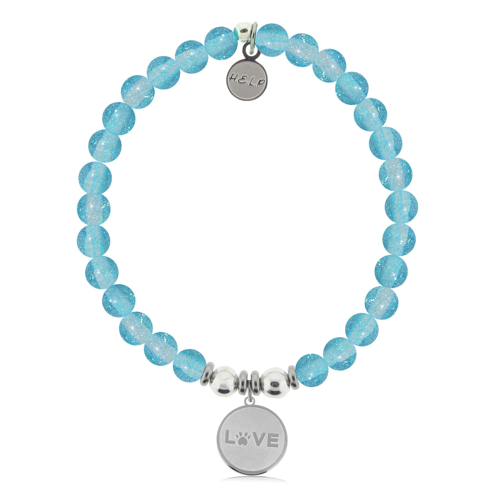 HELP by TJ Love Paw Charm with Blue Glass Shimmer Charity Bracelet
