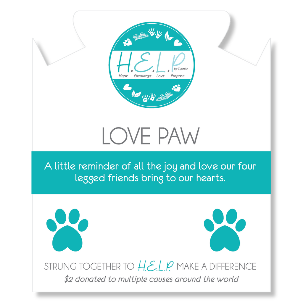 HELP by TJ Love Paw Charm with Green Yellow Jade Charity Bracelet