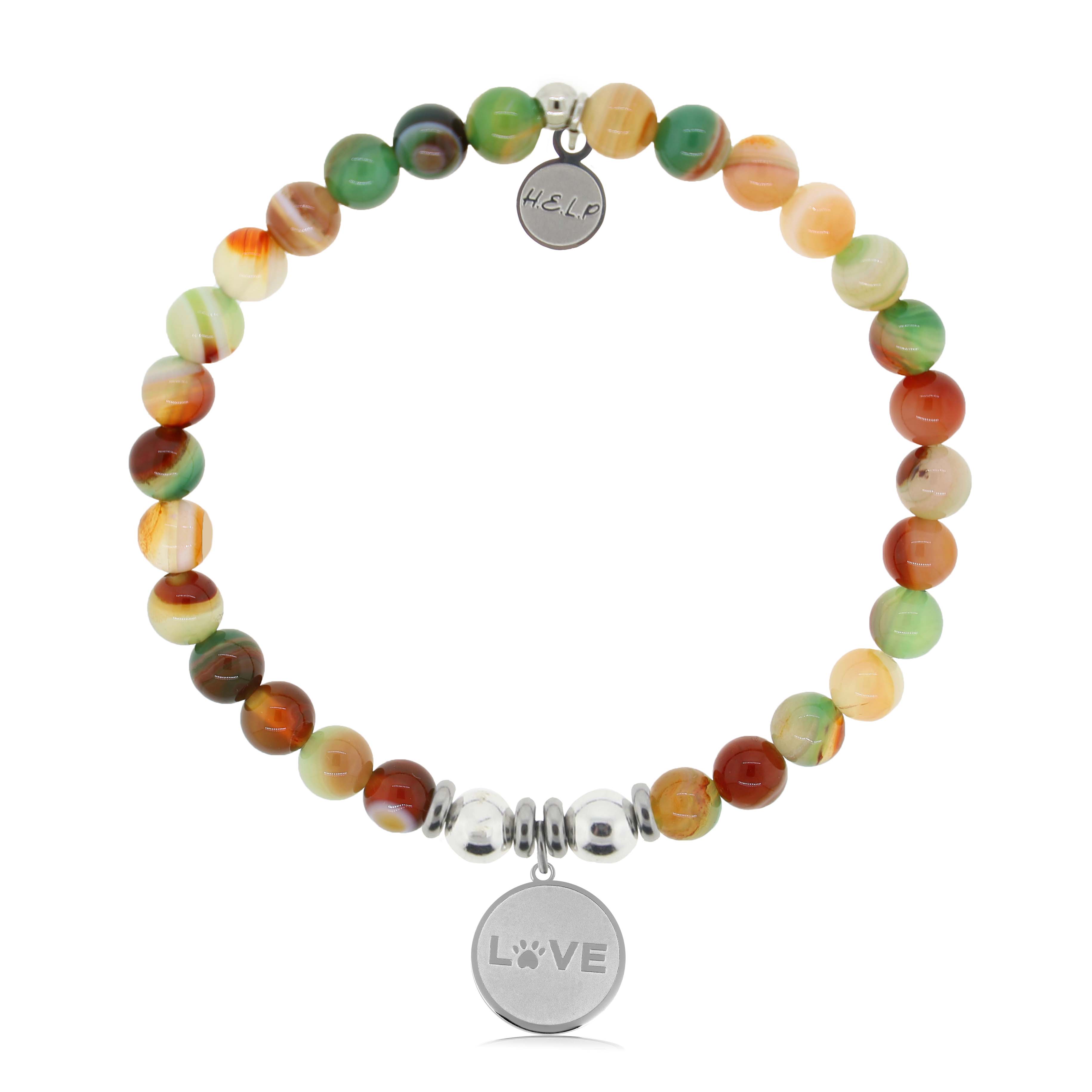 HELP by TJ Love Paw Charm with Multi Agate Charity Bracelet