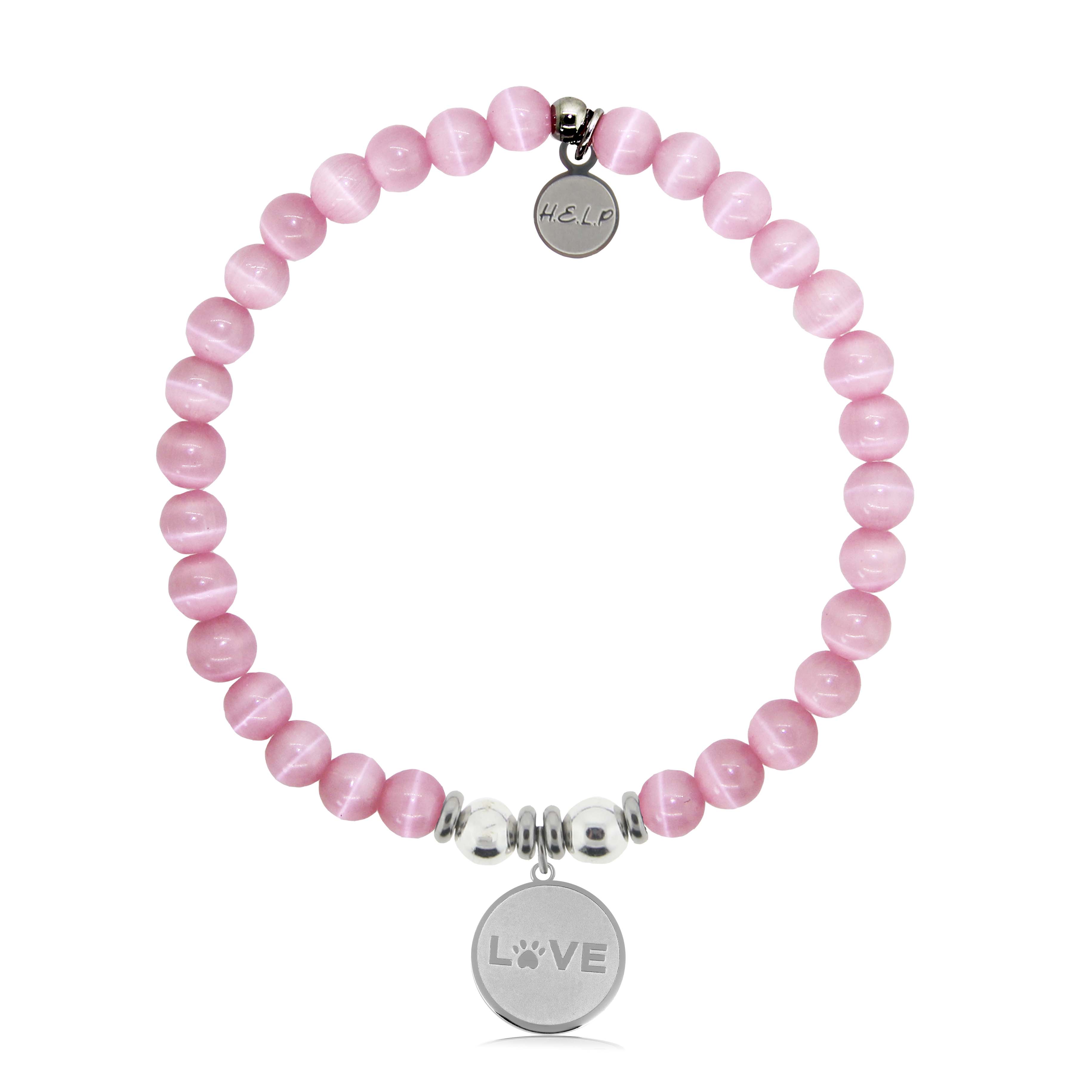 HELP by TJ Love Paw Charm with Pink Cats Eye Charity Bracelet