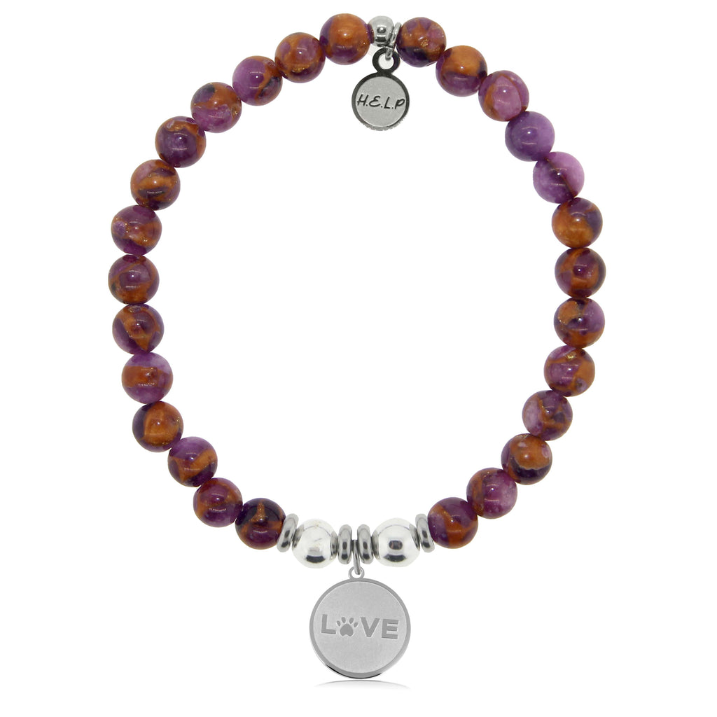 HELP by TJ Love Paw Charm with Purple Earth Quartz Charity Bracelet