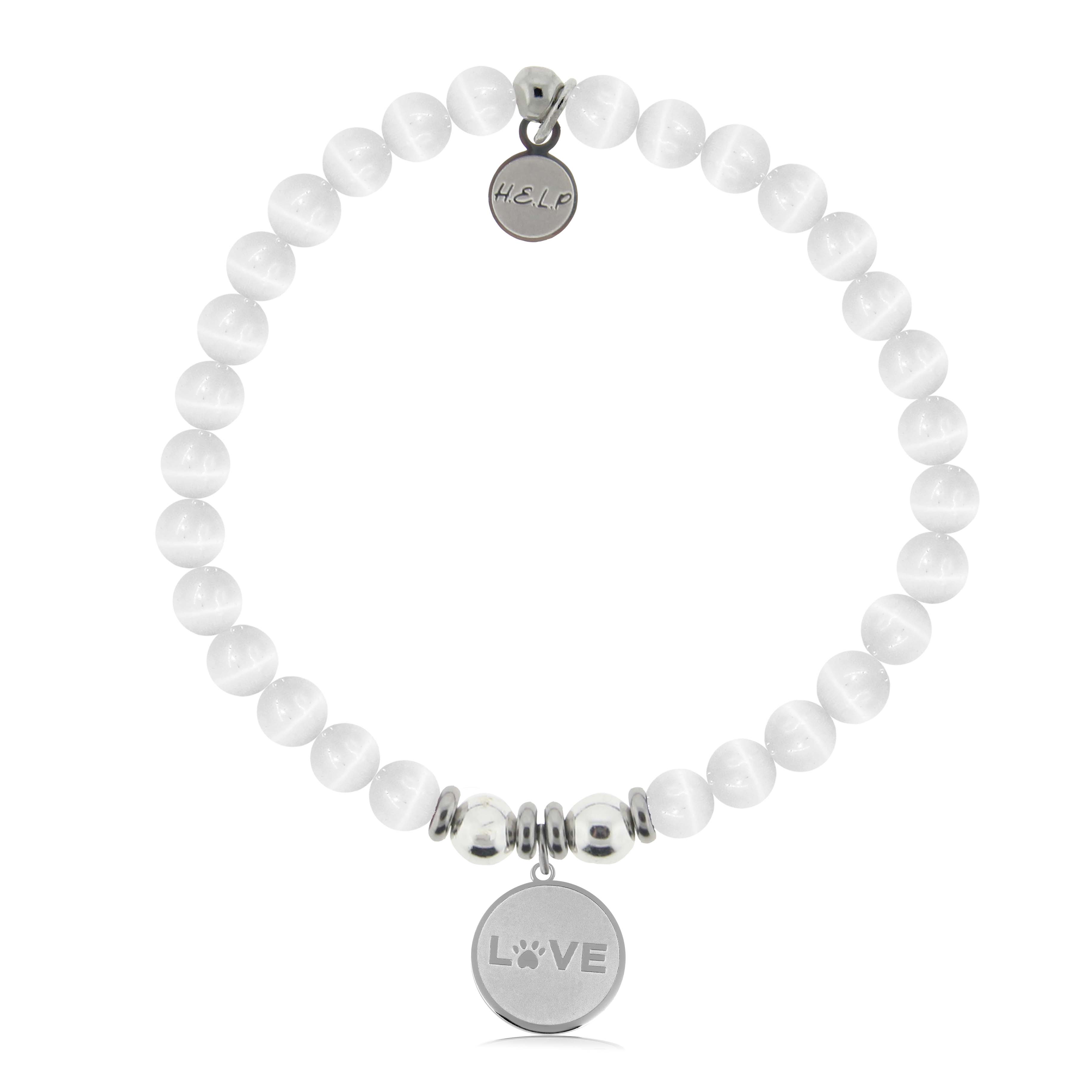 HELP by TJ Love Paw Charm with White Cats Eye Charity Bracelet