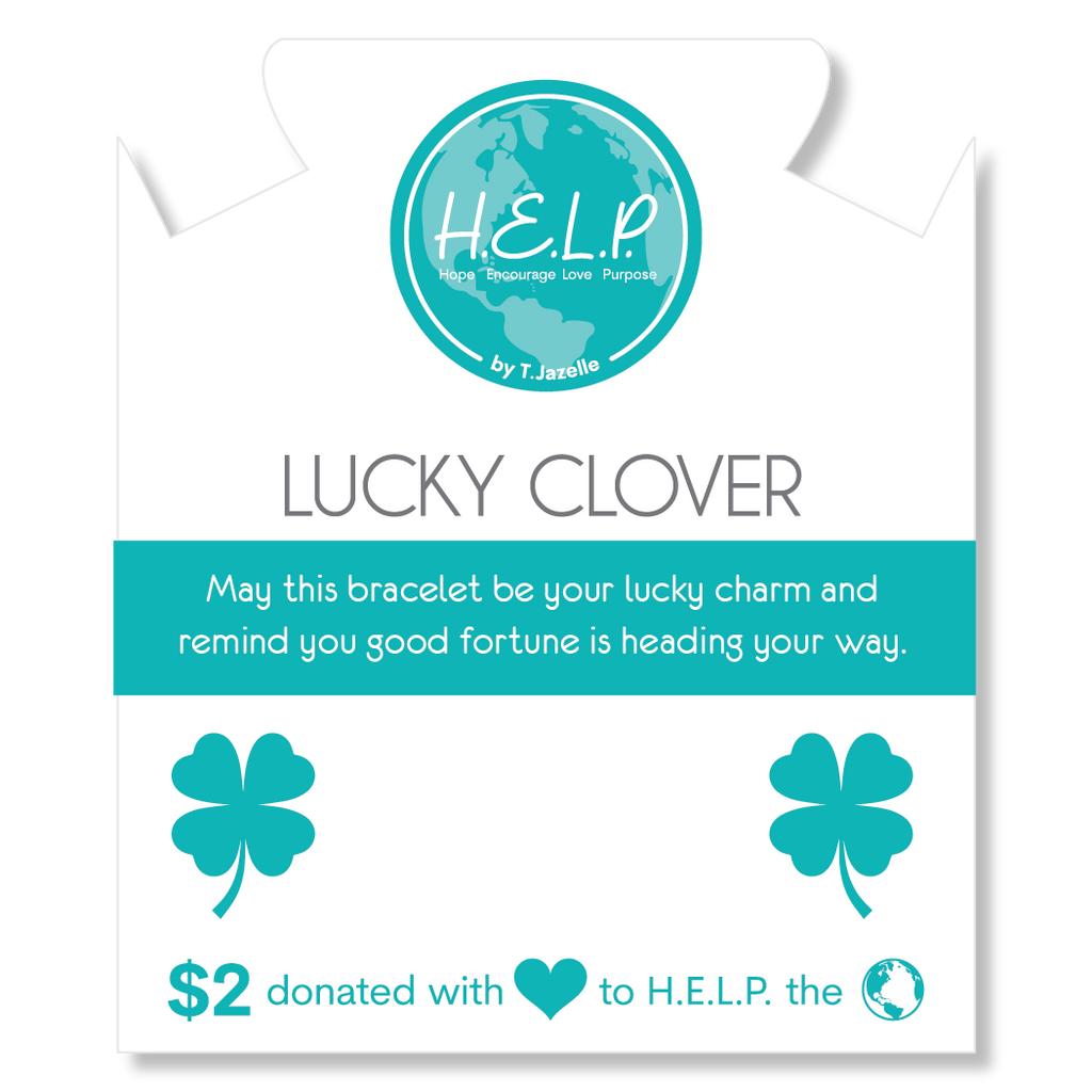 HELP by TJ Lucky Clover Charm with Azure Blue Jade Charity Bracelet
