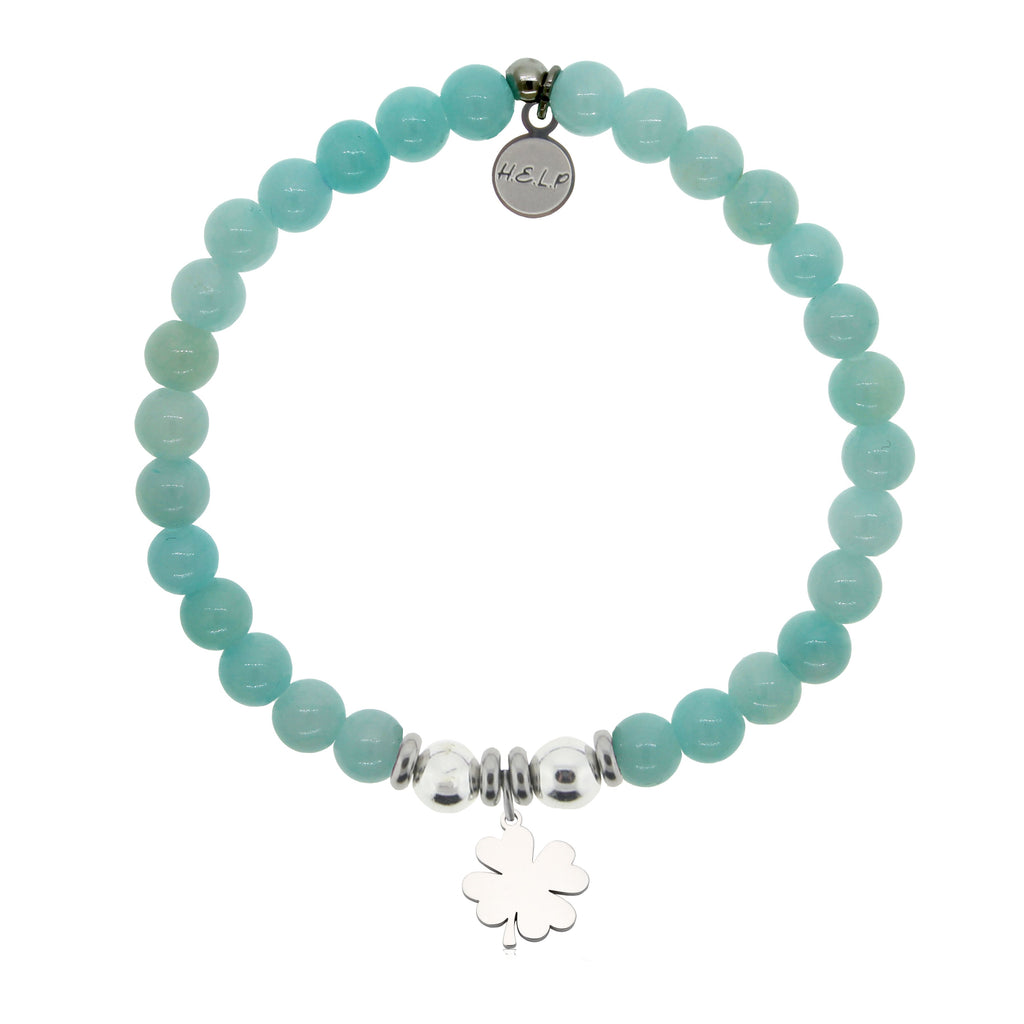 HELP by TJ Lucky Clover Charm with Baby Blue Quartz Charity Bracelet