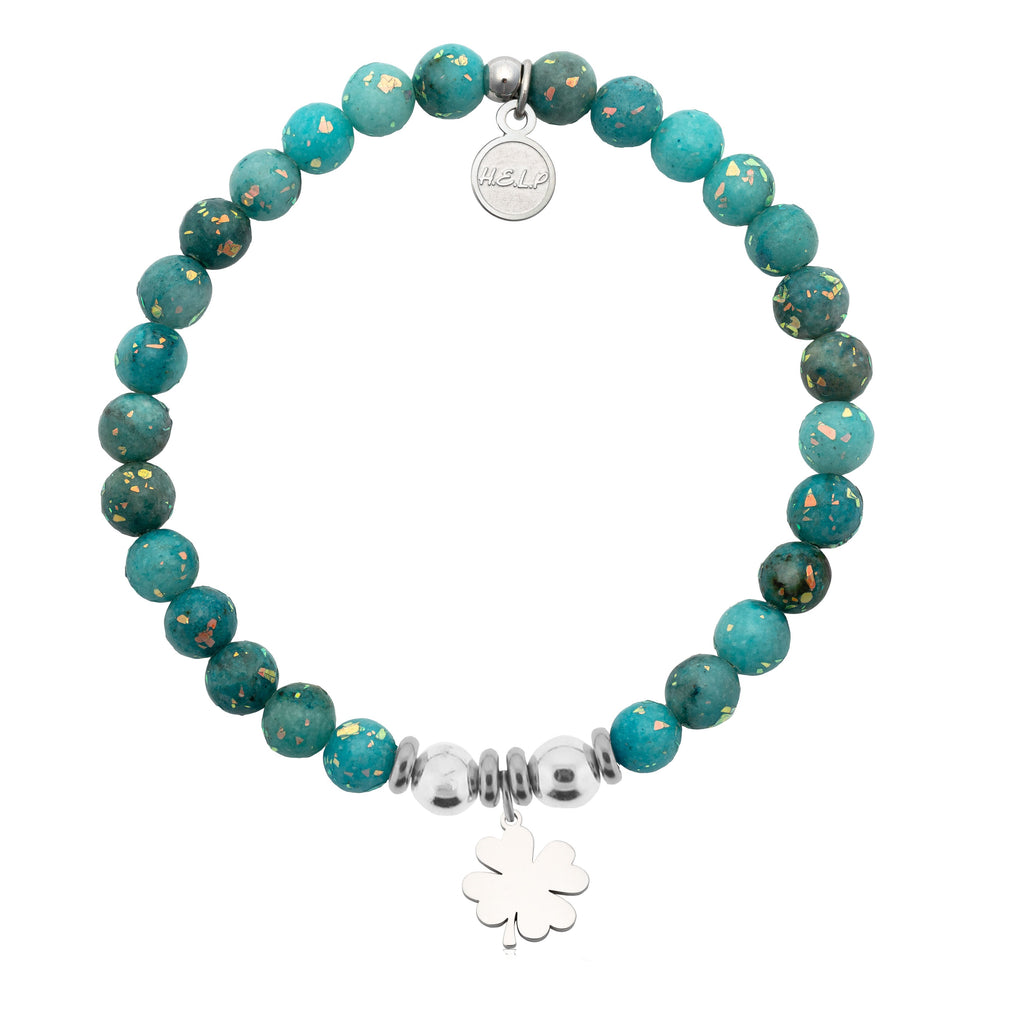 HELP by TJ Lucky Clover Charm with Blue Opal Jade Charity Bracelet