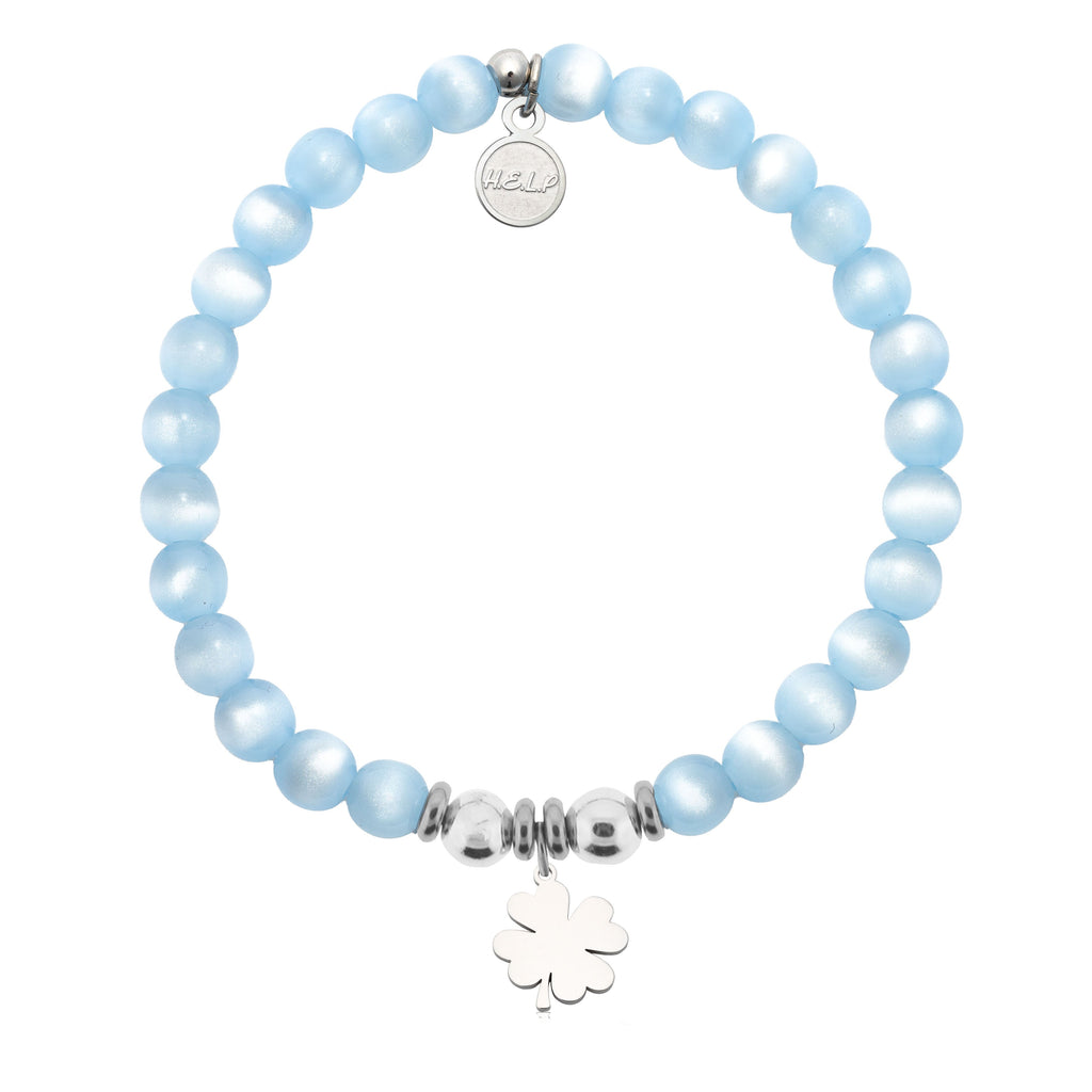 HELP by TJ Lucky Clover Charm with Blue Selenite Charity Bracelet