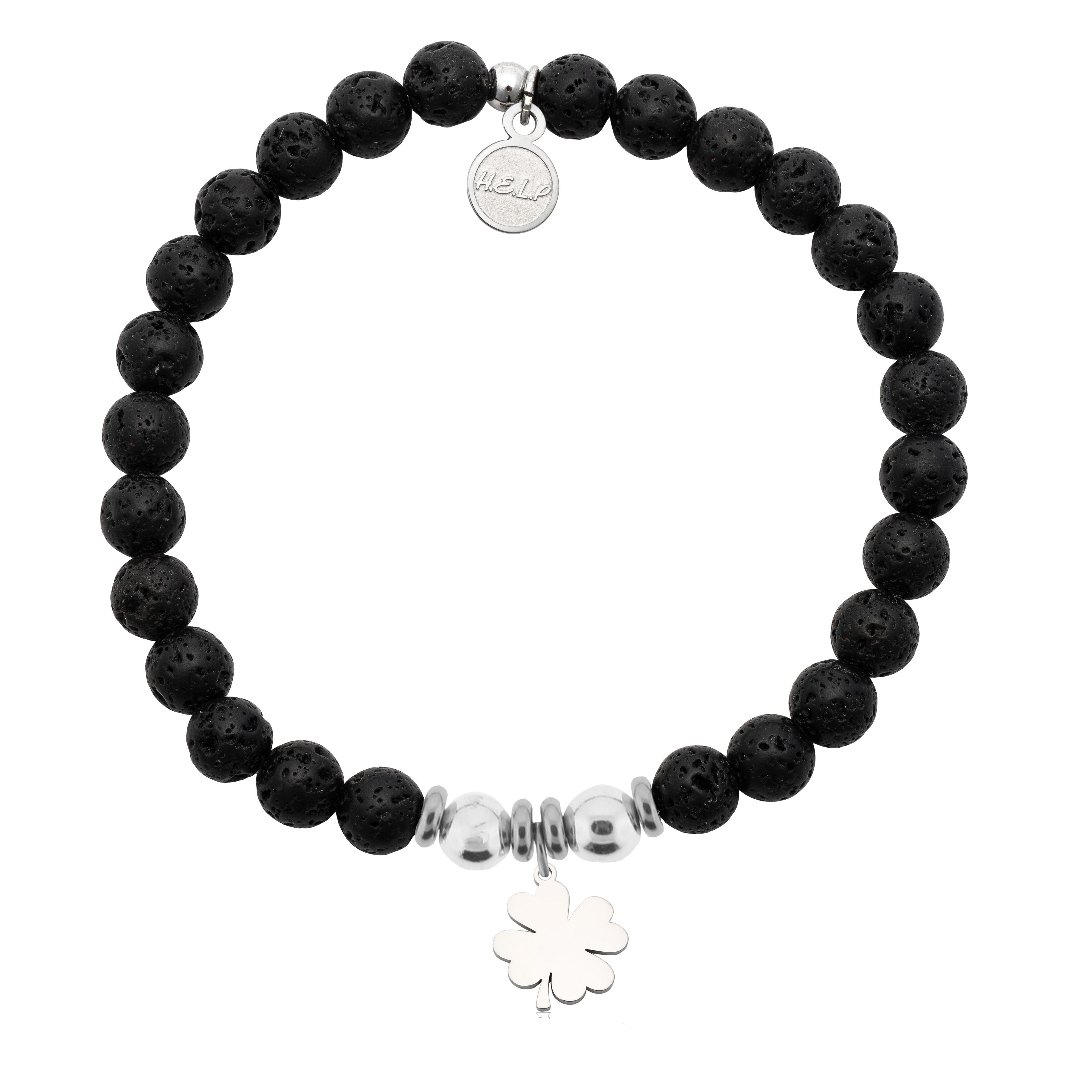 HELP by TJ Lucky Clover Charm with Lava Rock Charity Bracelet