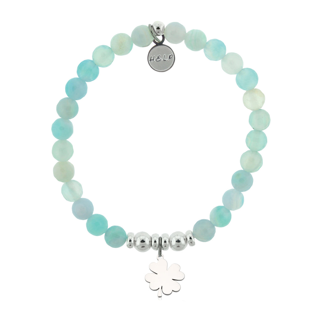 HELP by TJ Lucky Clover Charm with Light Blue Agate Jade Charity Bracelet