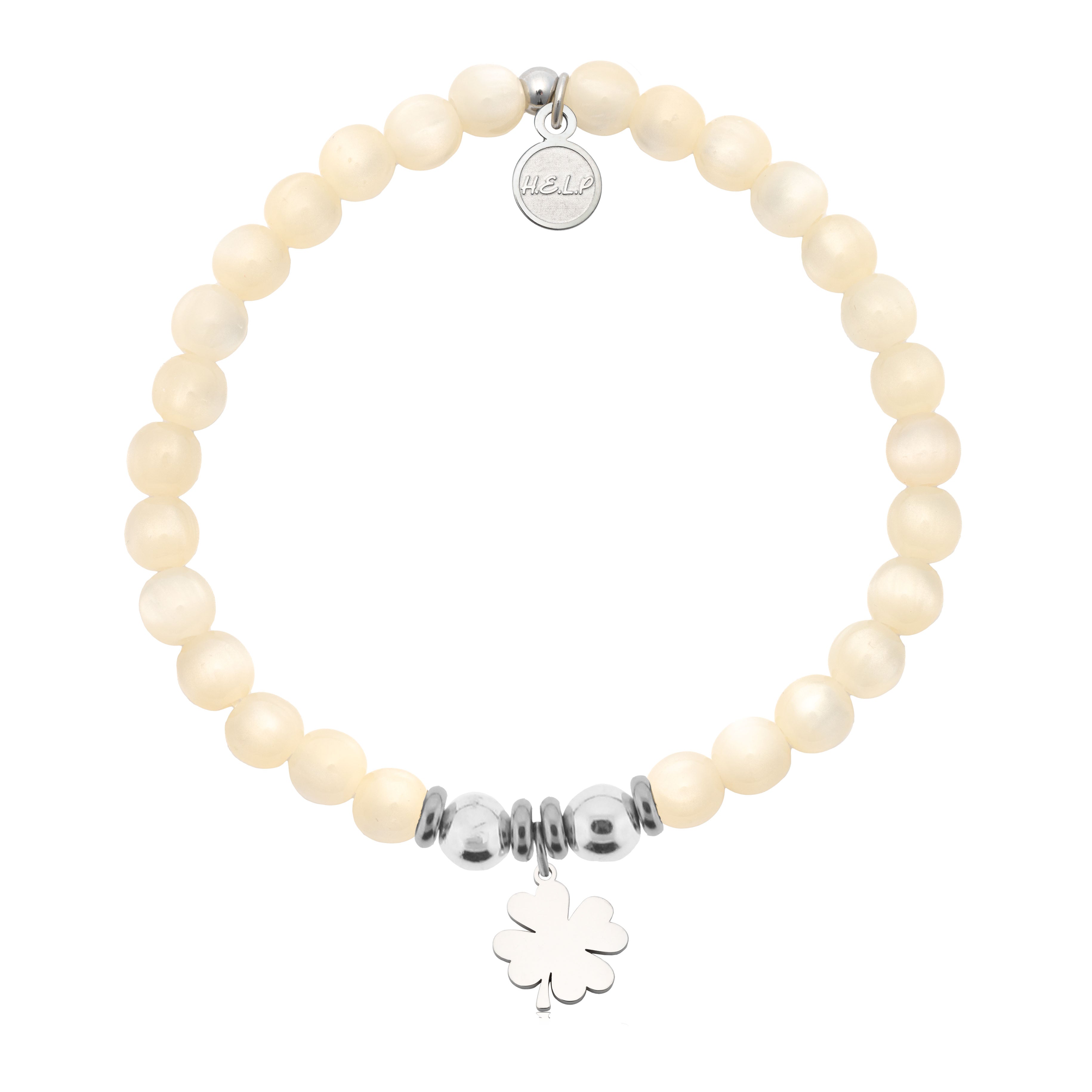 HELP by TJ Lucky Clover Charm with Natural Selenite Charity Bracelet